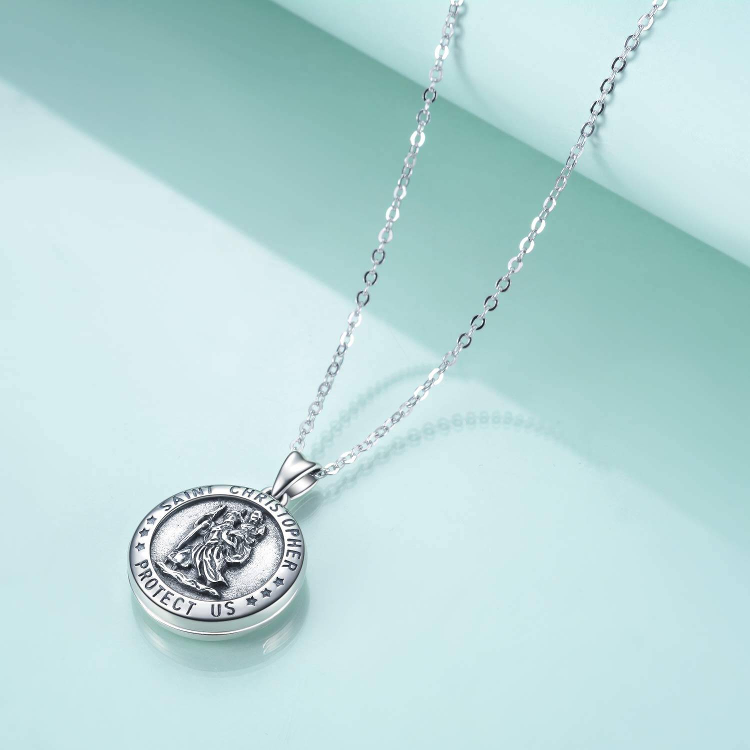 Personalized Saint Christopher Custom Photo Locket Necklace in Sterling Silver-YAFEINI Personalized Jewelry