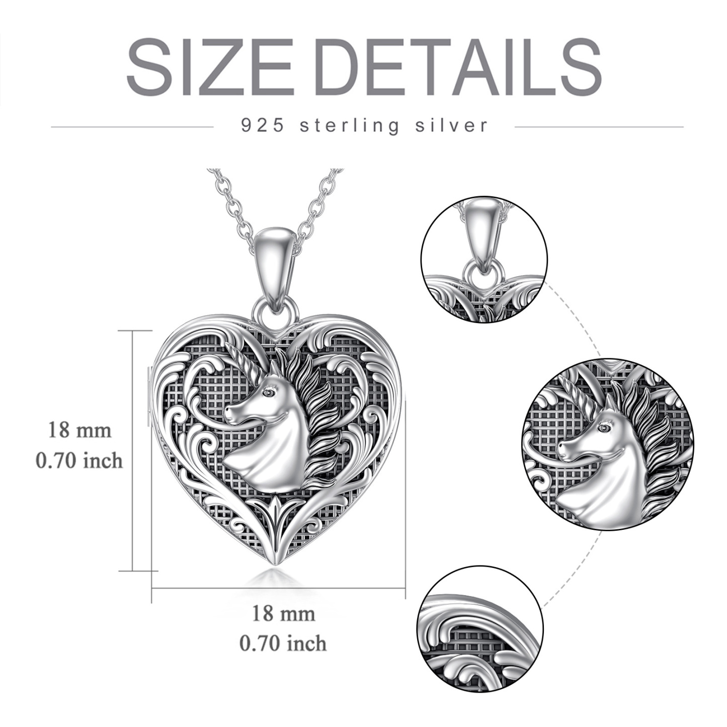 Personalized Heart Unicorn Custom Photo Locket Necklace in Sterling Silver-YAFEINI Personalized Jewelry