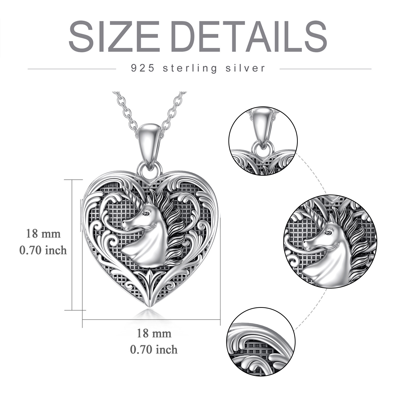 Personalized Heart Unicorn Custom Photo Locket Necklace in Sterling Silver-YAFEINI Personalized Jewelry