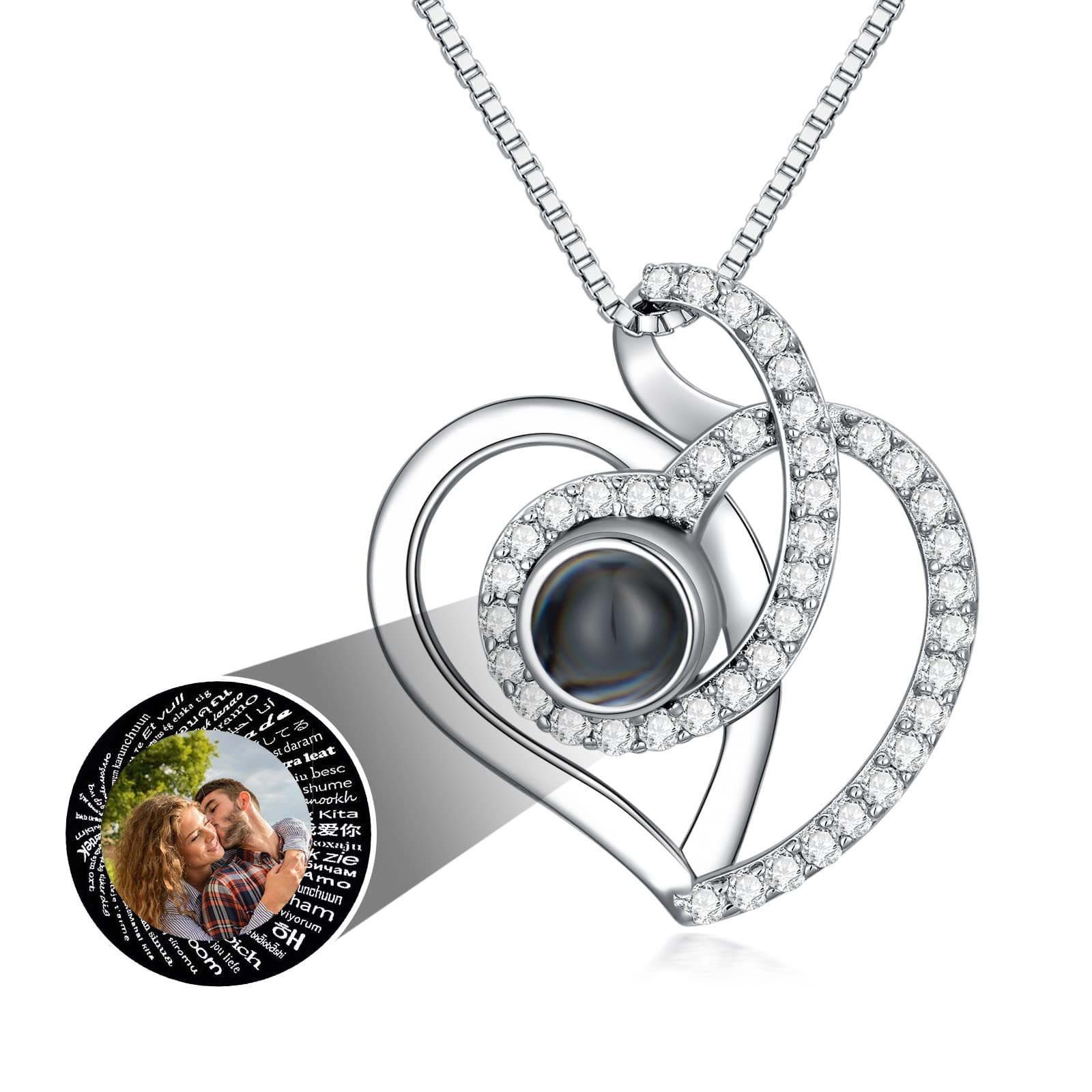 Personalized Circular Shaped Moissanite Custom Photo Projection Pendant Necklace in Sterling Silver-YAFEINI Personalized Jewelry