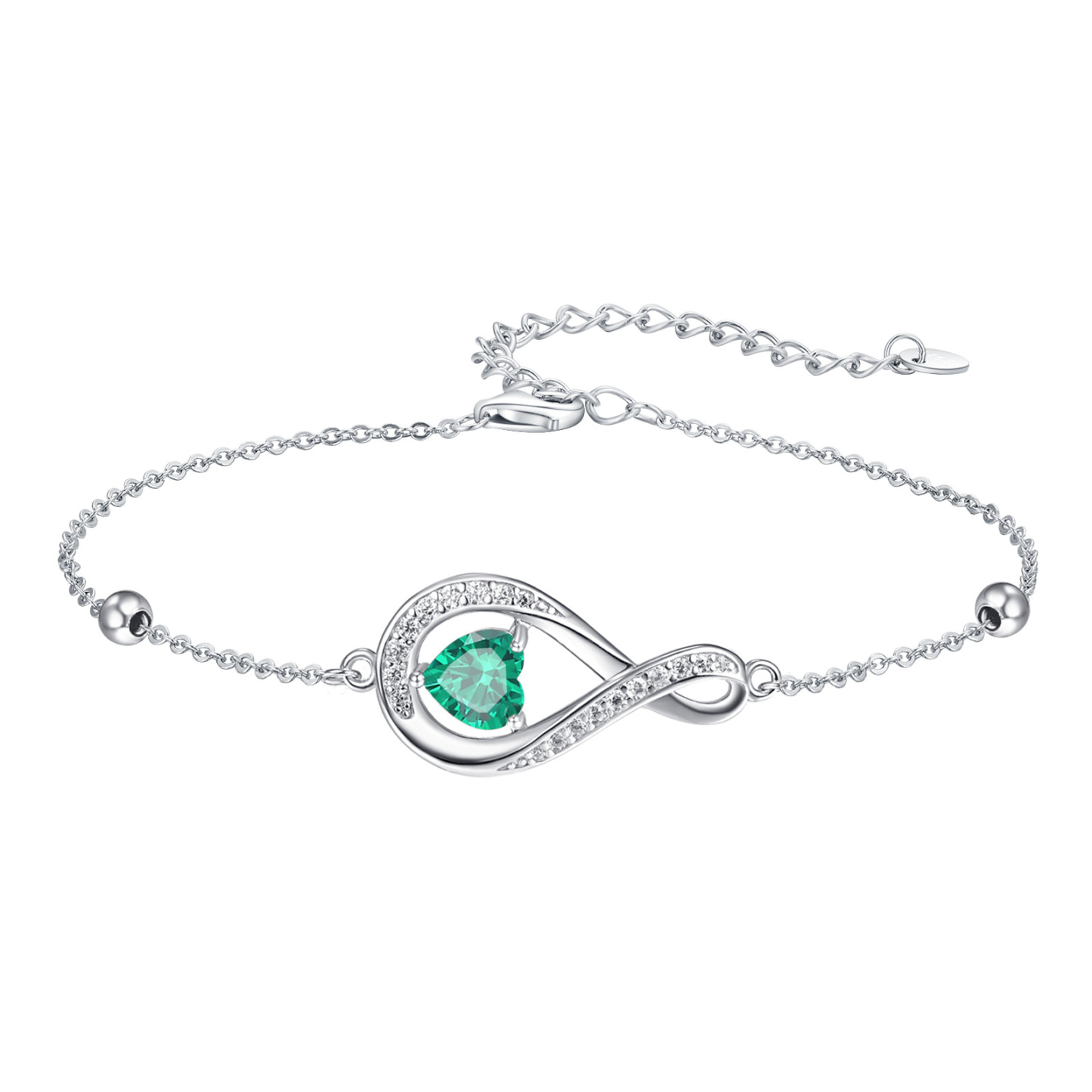 Heart Birthstone Infinity Symbol Bracelet in Sterling Silver-YAFEINI Personalized Jewelry