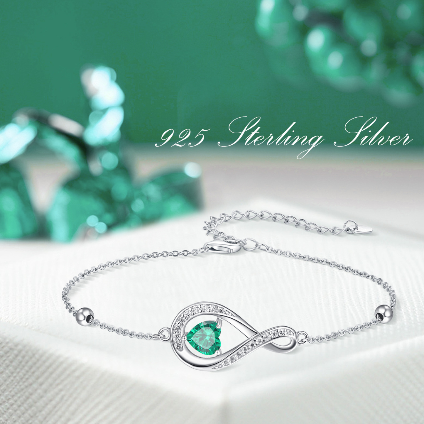 Heart Birthstone Infinity Symbol Bracelet in Sterling Silver-YAFEINI Personalized Jewelry