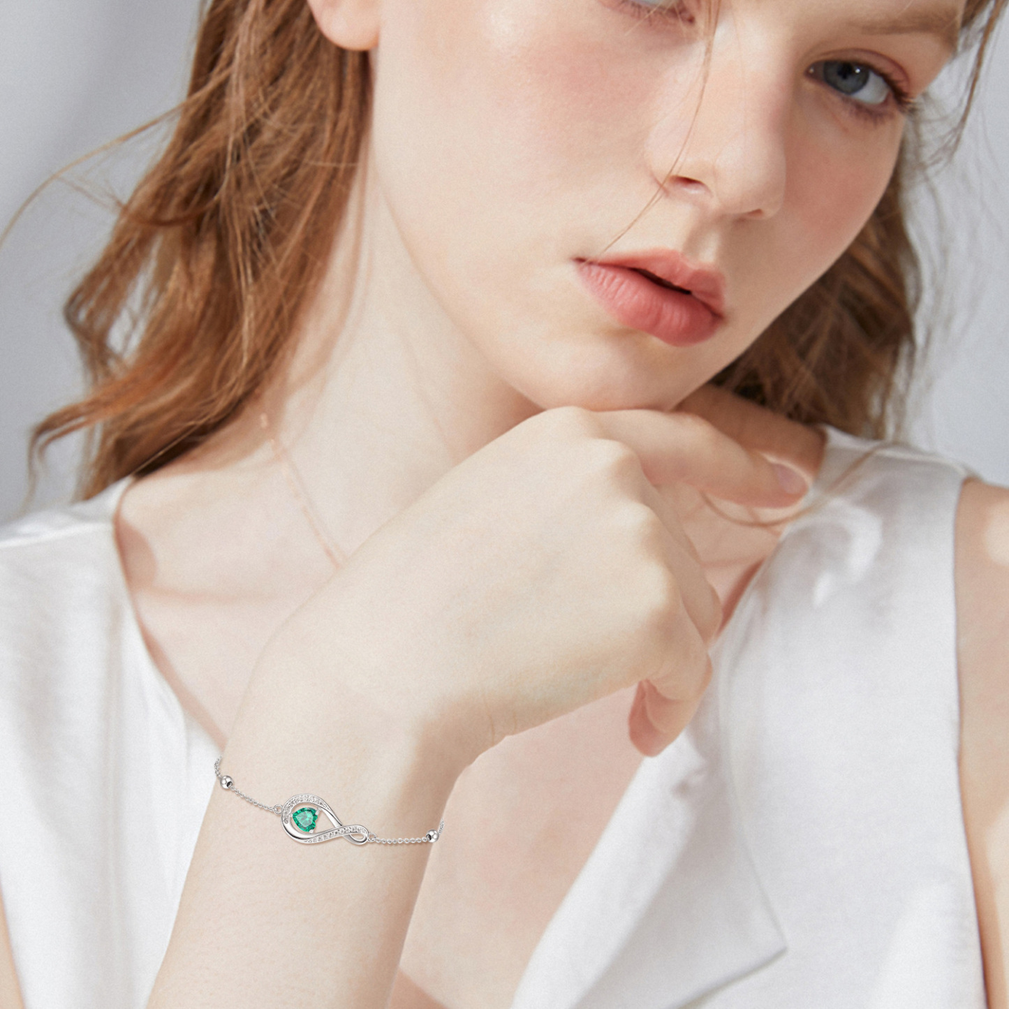 Heart Birthstone Infinity Symbol Bracelet in Sterling Silver-YAFEINI Personalized Jewelry