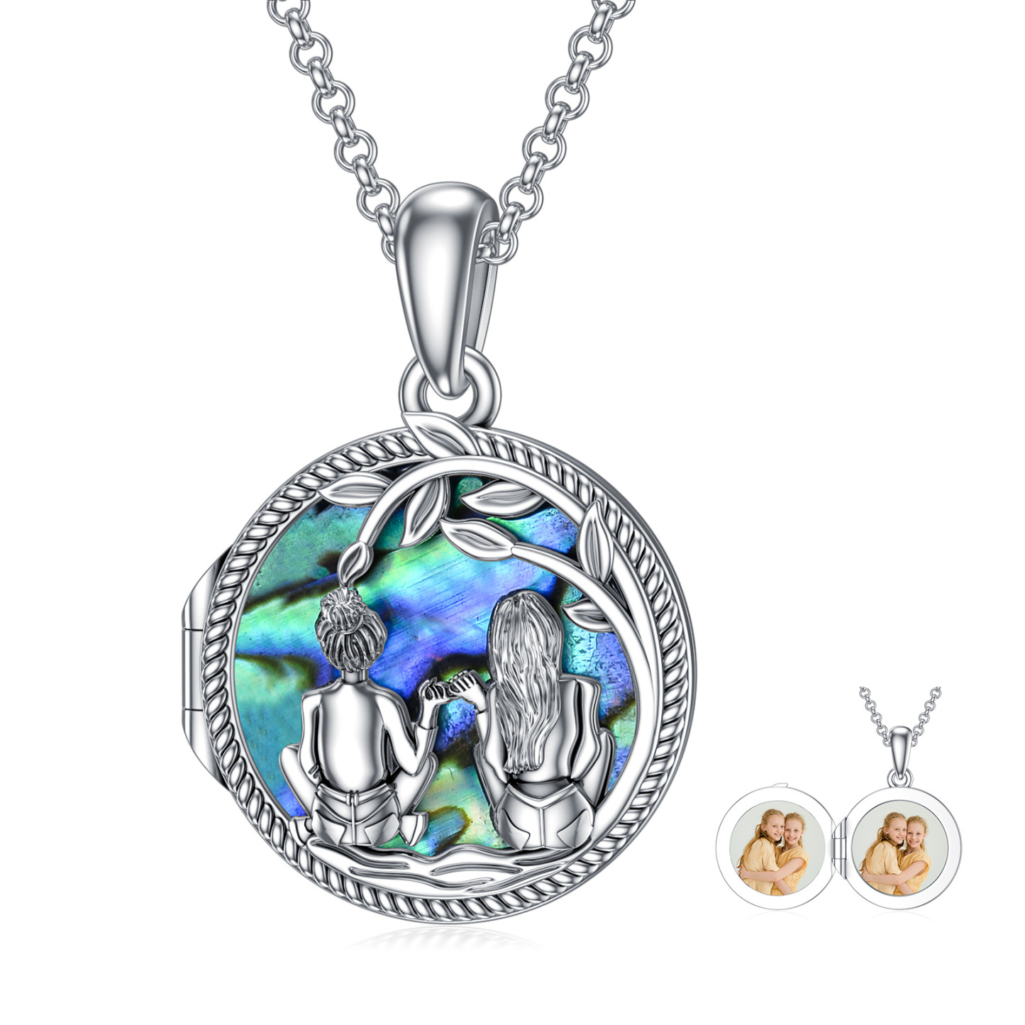 Personalized Abalone Shellfish Sisters Custom Photo Locket Necklace in Sterling Silver-YAFEINI Personalized Jewelry