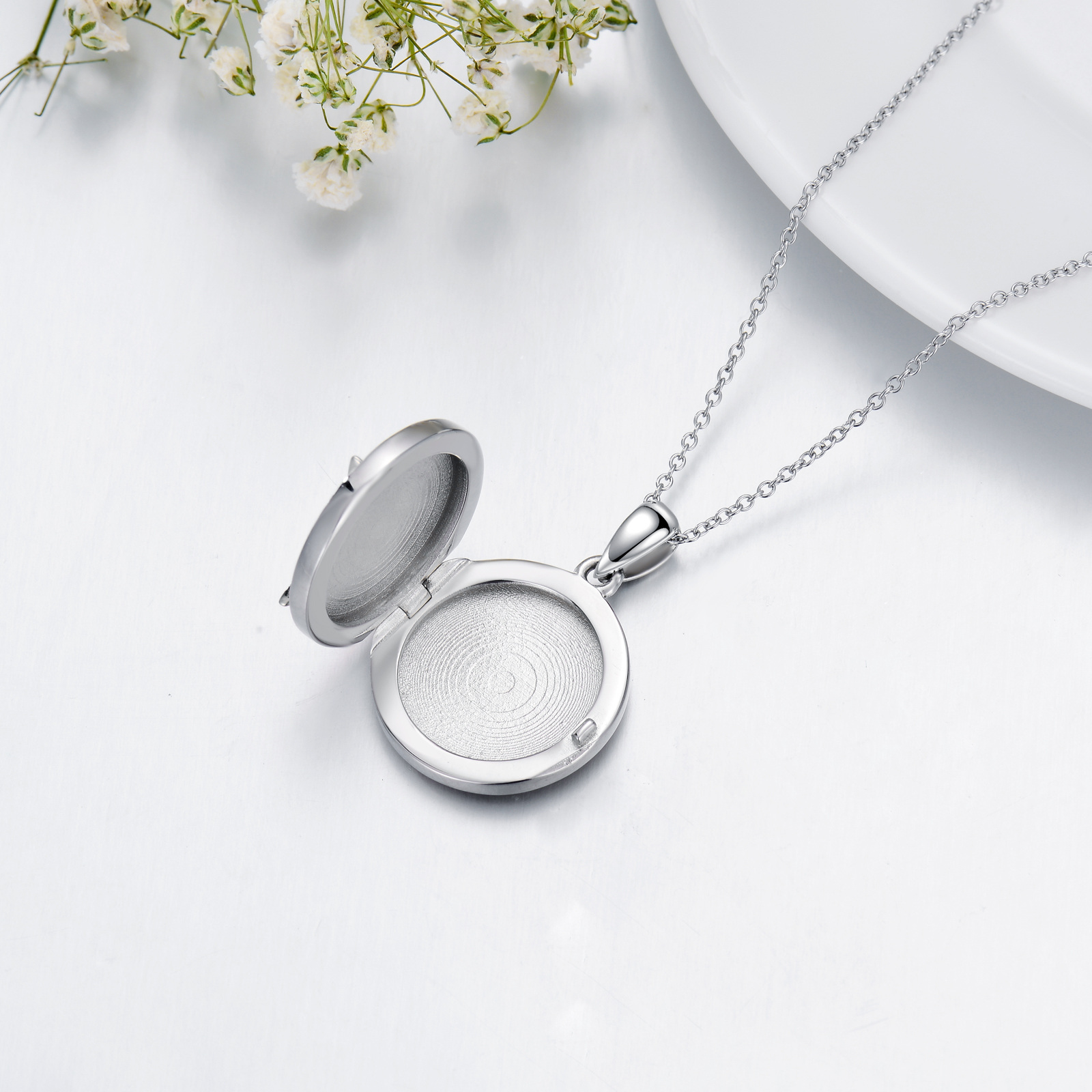 Personalized Compass Two-tone Cubic Zirconia Custom Photo Locket Necklace in Sterling Silver-YAFEINI Personalized Jewelry
