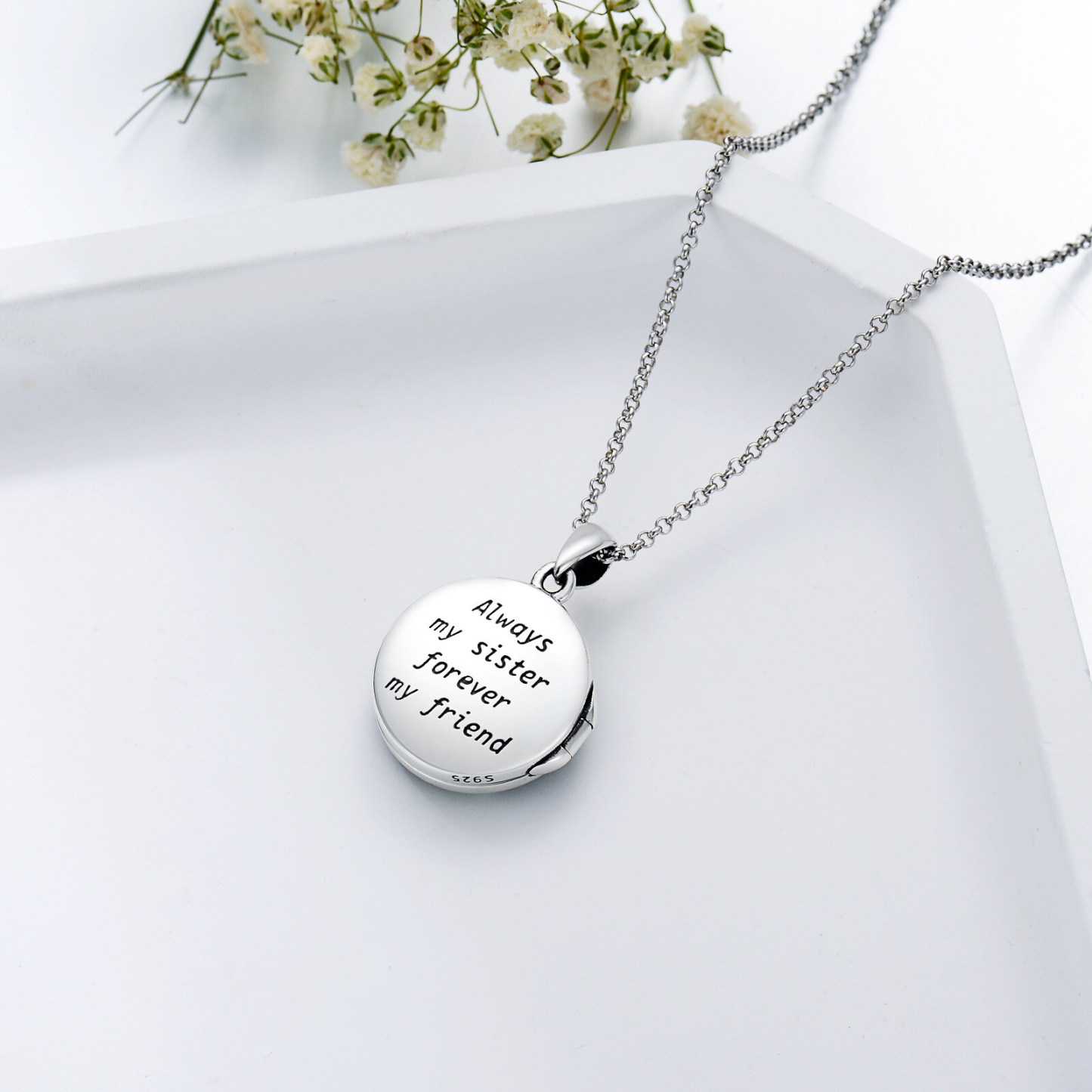 Personalized Abalone Shellfish Sisters Custom Photo Locket Necklace in Sterling Silver-YAFEINI Personalized Jewelry