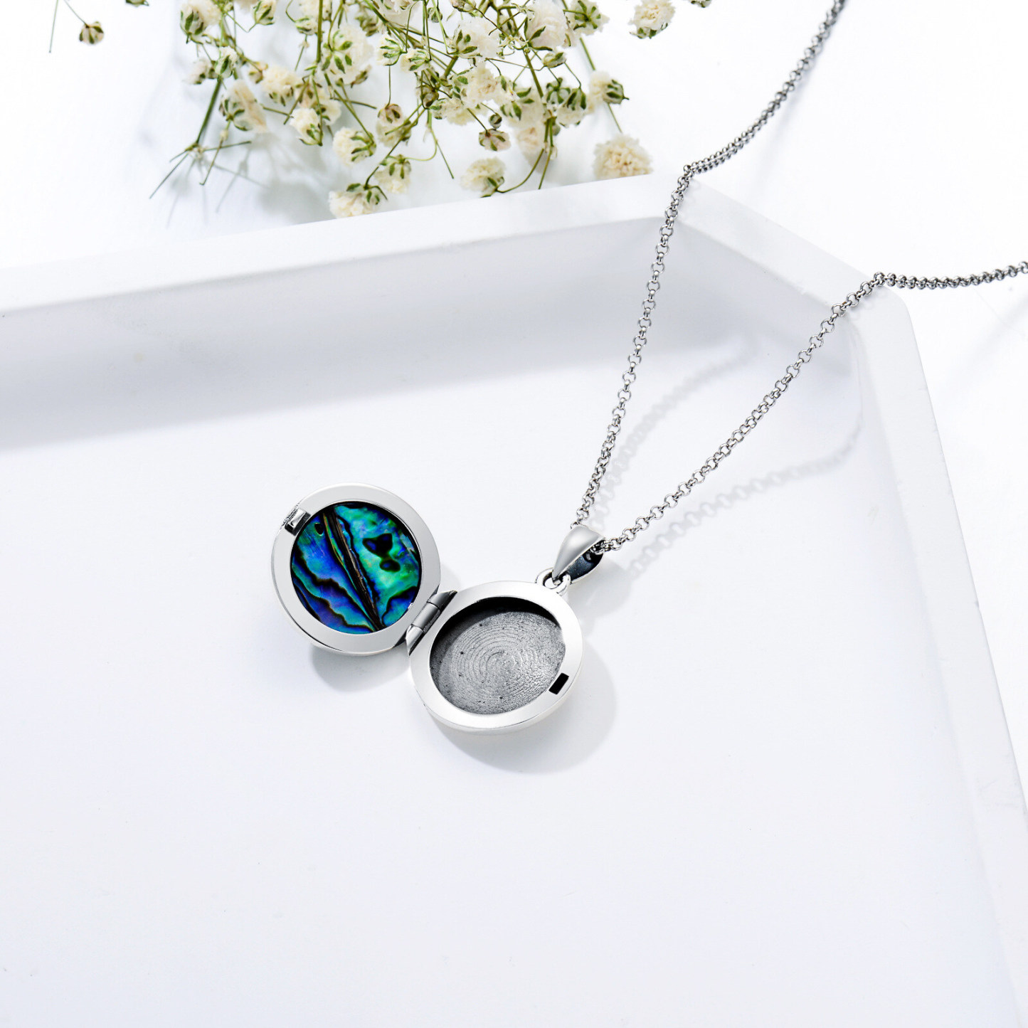 Personalized Abalone Shellfish Sisters Custom Photo Locket Necklace in Sterling Silver-YAFEINI Personalized Jewelry
