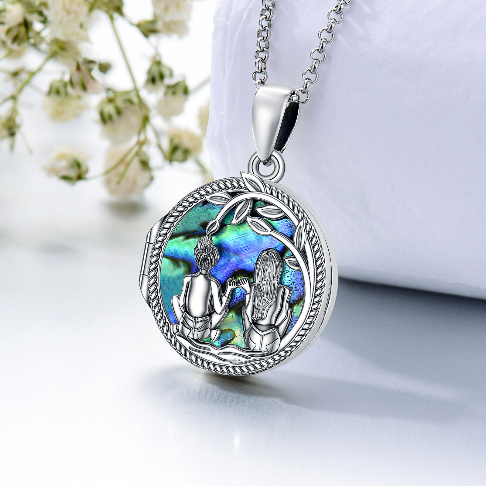 Personalized Abalone Shellfish Sisters Custom Photo Locket Necklace in Sterling Silver-YAFEINI Personalized Jewelry