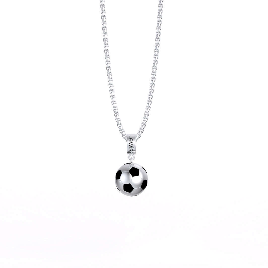 Athletic Essence Football Pendant Necklace with Engraving in Sterling Silver-YAFEINI Personalized Jewelry