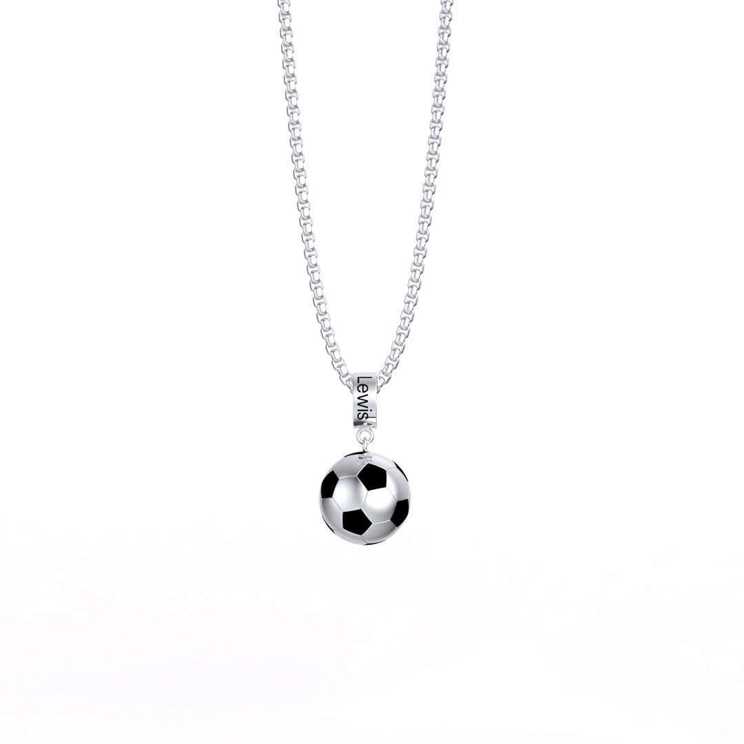 Athletic Essence Football Pendant Necklace with Engraving in Sterling Silver-YAFEINI Personalized Jewelry