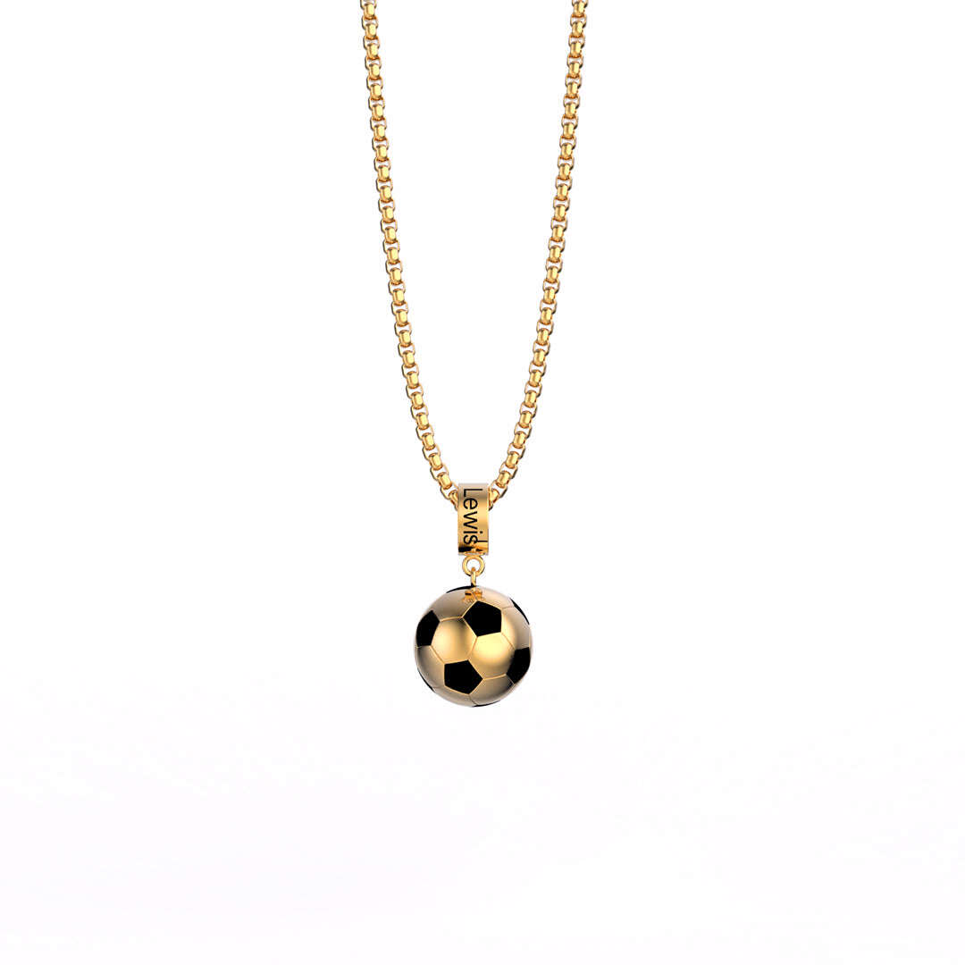 Athletic Essence Football Pendant Necklace with Engraving in 14K Solid Gold-YAFEINI Personalized Jewelry