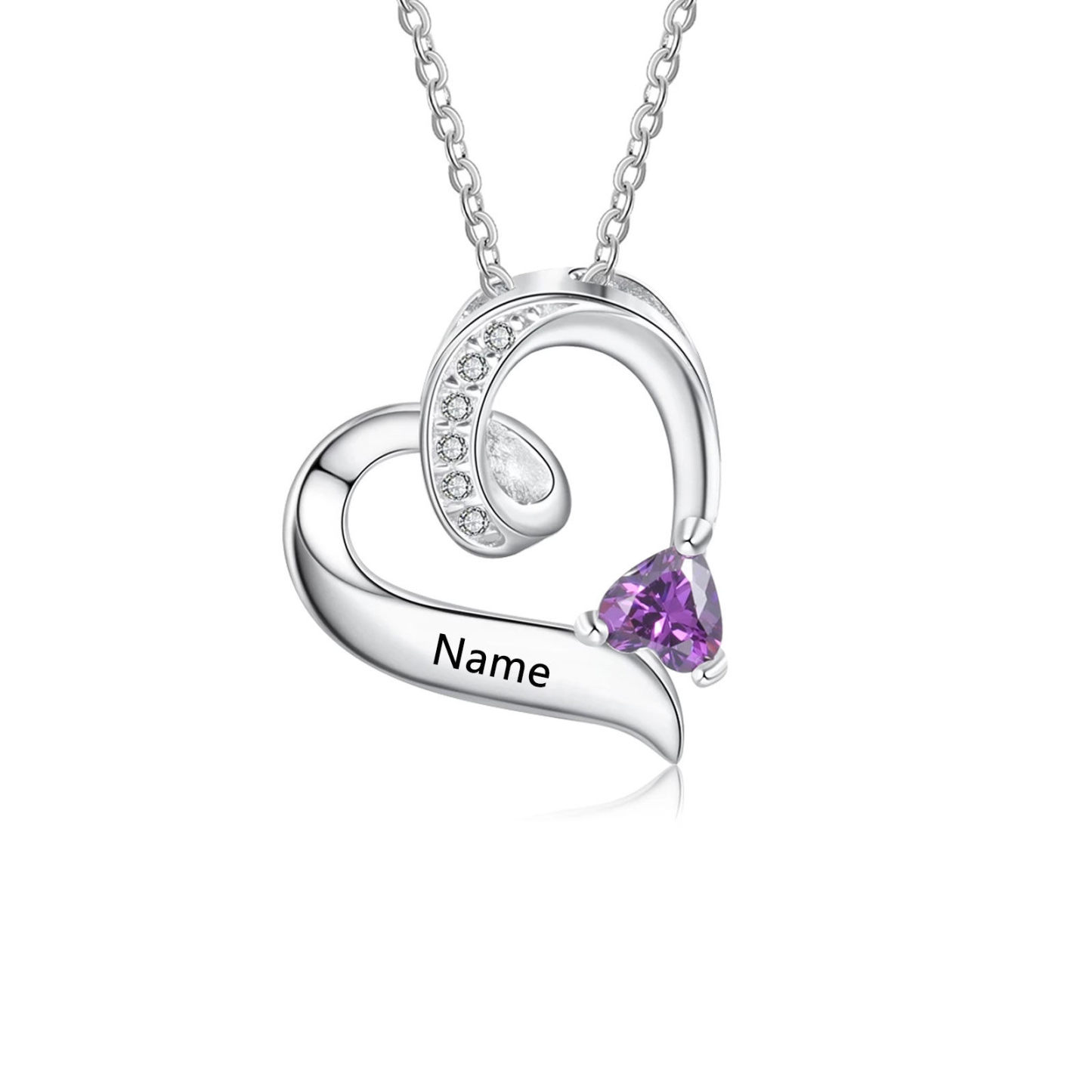 Heart Cubic Zirconia Personalized Birthstone Necklace for Women in Sterling Silver-YAFEINI Personalized Jewelry