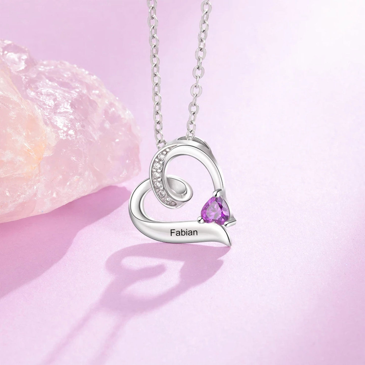 Heart Cubic Zirconia Personalized Birthstone Necklace for Women in Sterling Silver-YAFEINI Personalized Jewelry