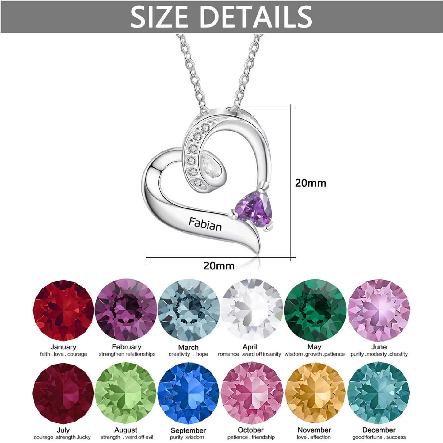 Heart Cubic Zirconia Personalized Birthstone Necklace for Women in Sterling Silver-YAFEINI Personalized Jewelry