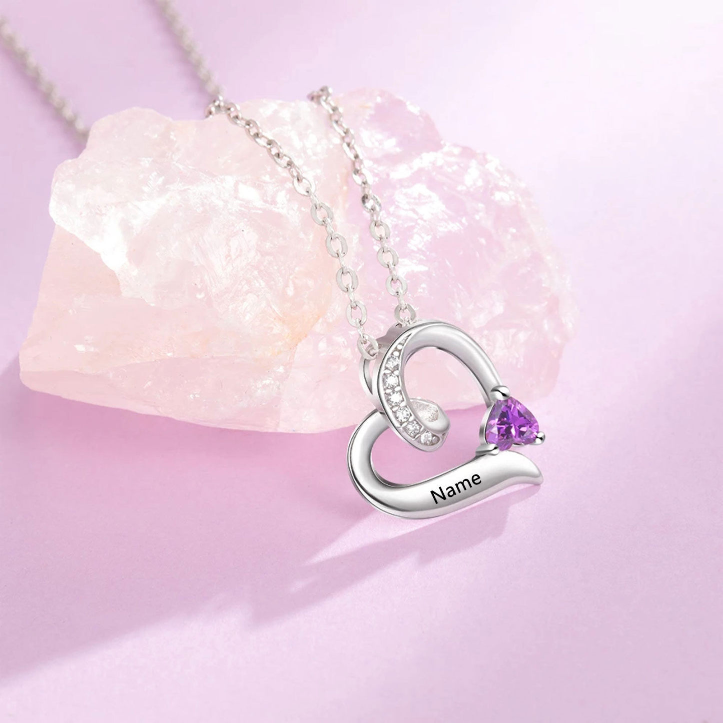 Heart Cubic Zirconia Personalized Birthstone Necklace for Women in Sterling Silver-YAFEINI Personalized Jewelry