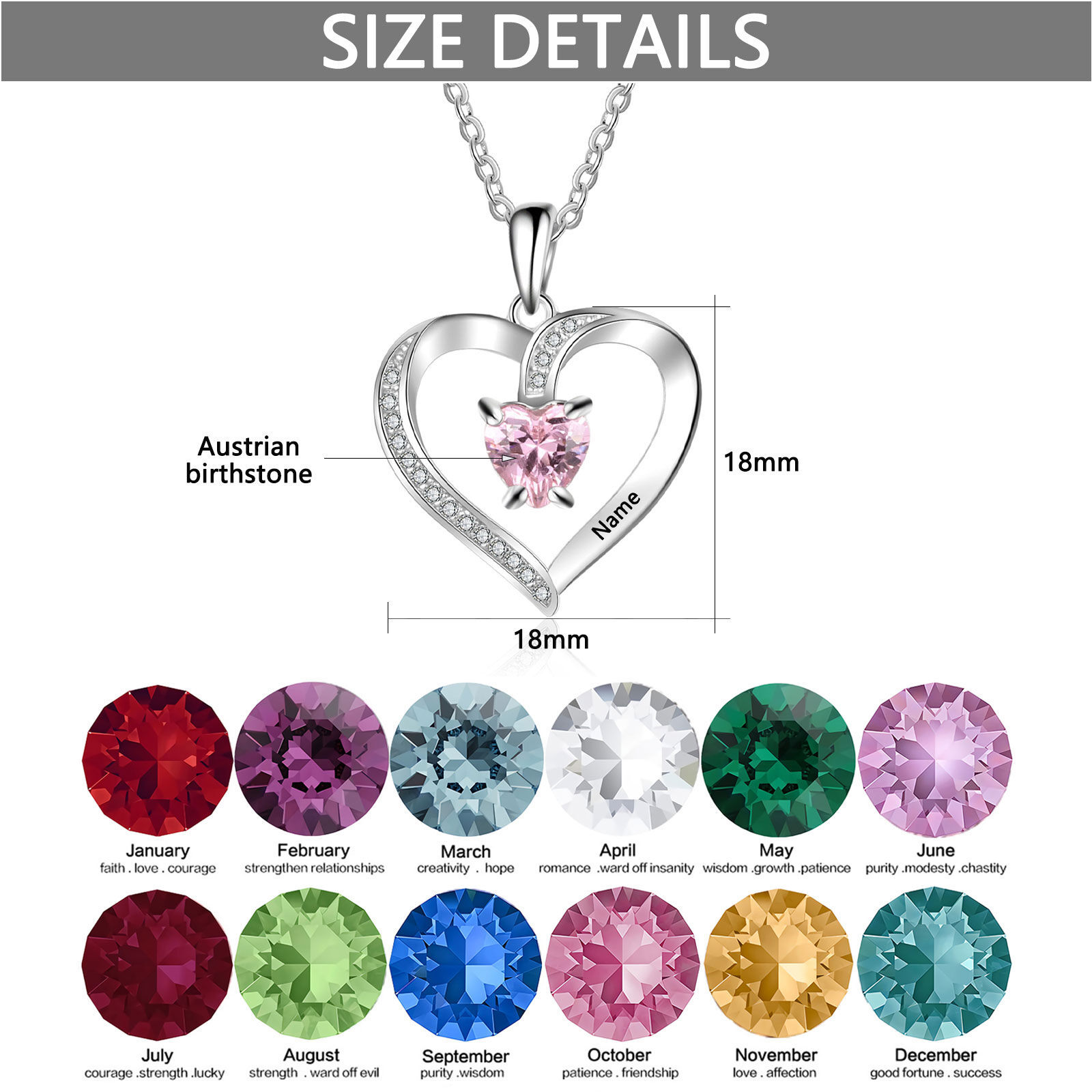 Heart Shaped Cubic Zirconia Personalized Birthstone Necklace in Sterling Silver-YAFEINI Personalized Jewelry