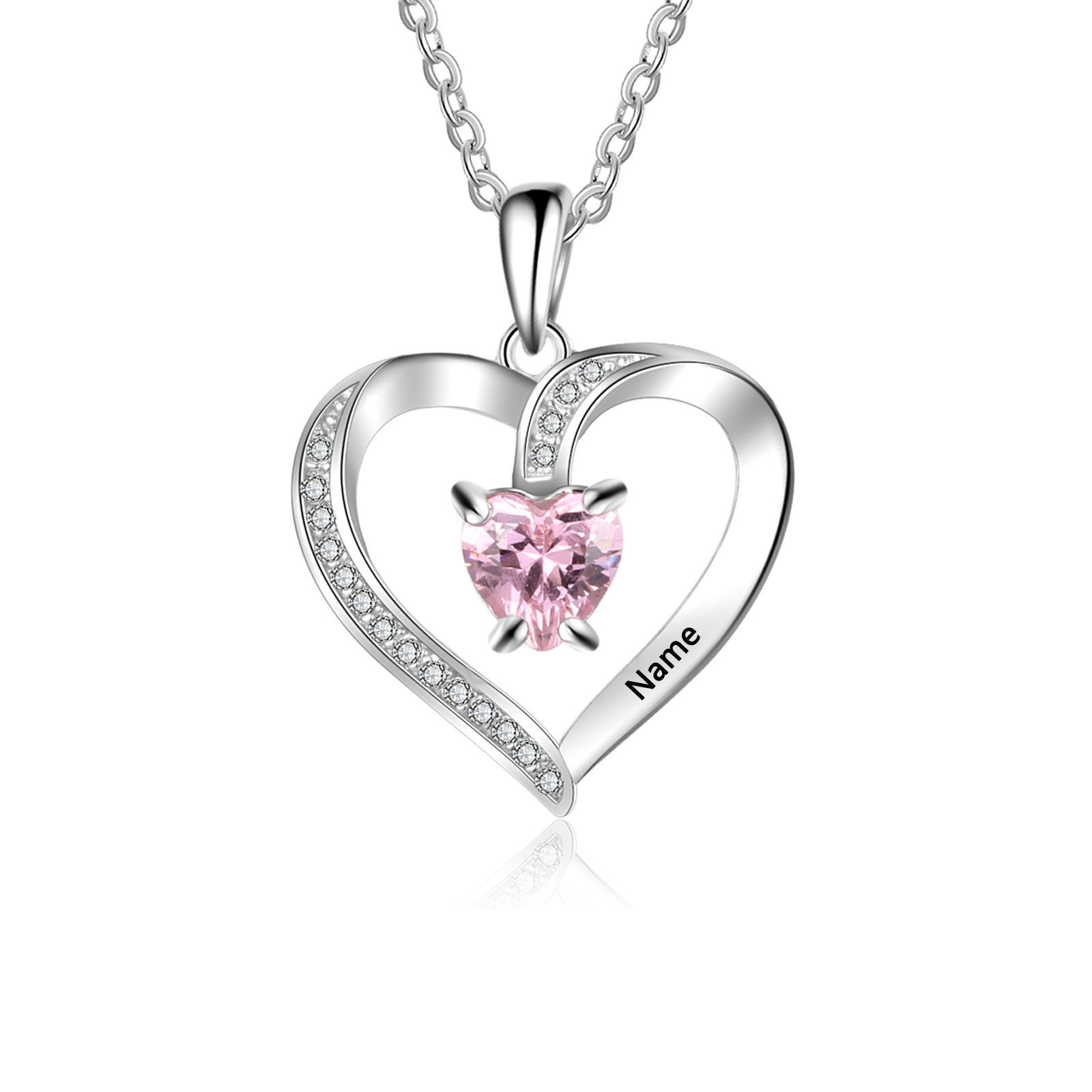 Heart Shaped Cubic Zirconia Personalized Birthstone Necklace in Sterling Silver-YAFEINI Personalized Jewelry