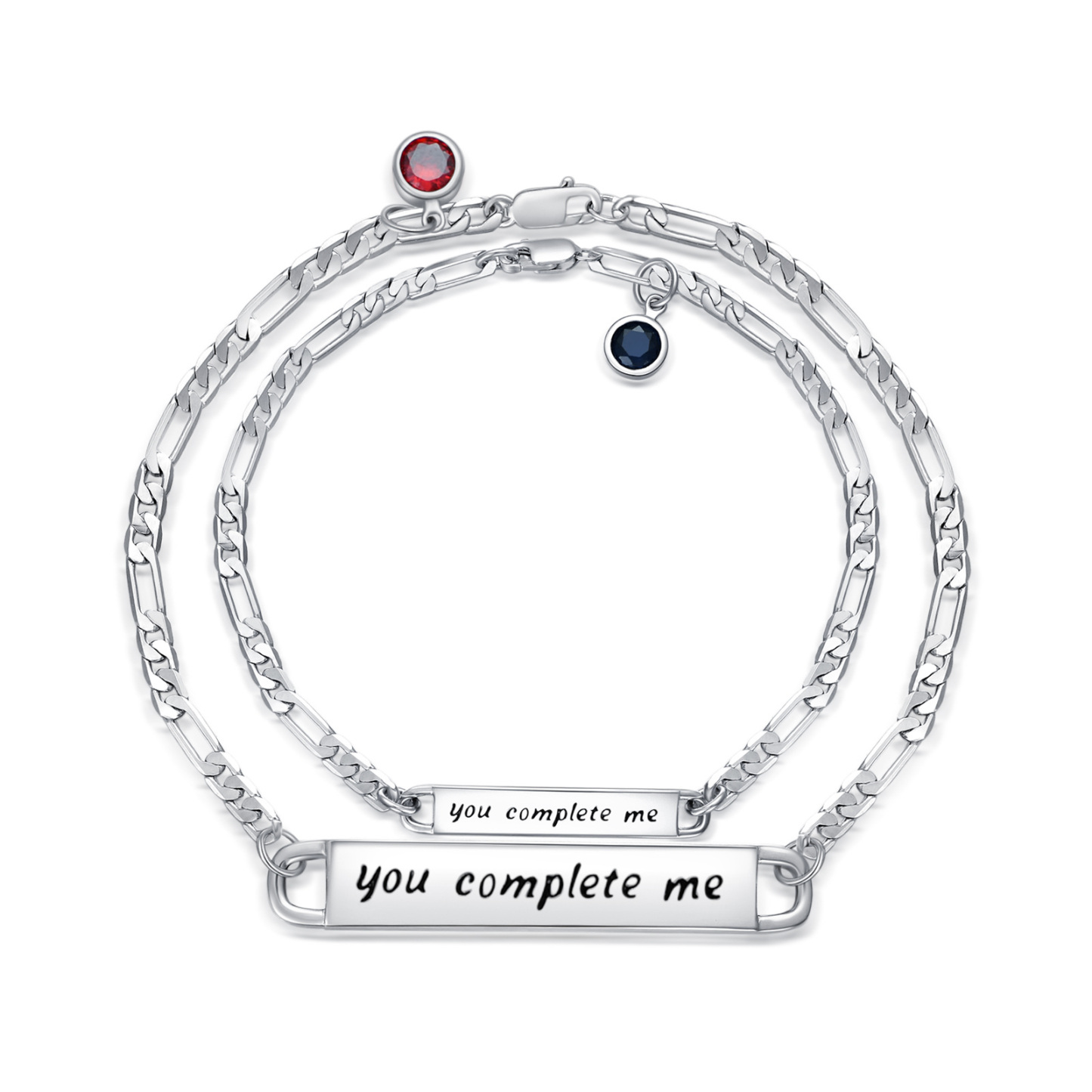 Timeless Birthstone Couple ID Bracelet in Sterling Silver-YAFEINI Personalized Jewelry