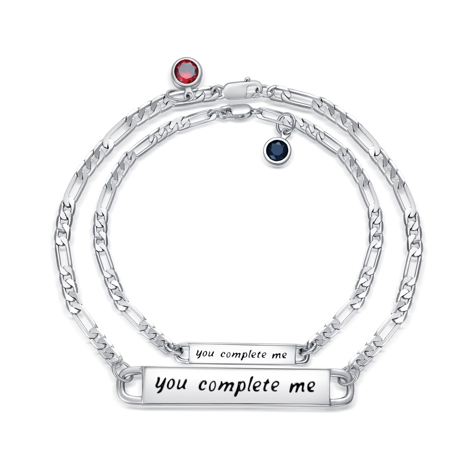Timeless Birthstone Couple ID Bracelet in Sterling Silver-YAFEINI Personalized Jewelry