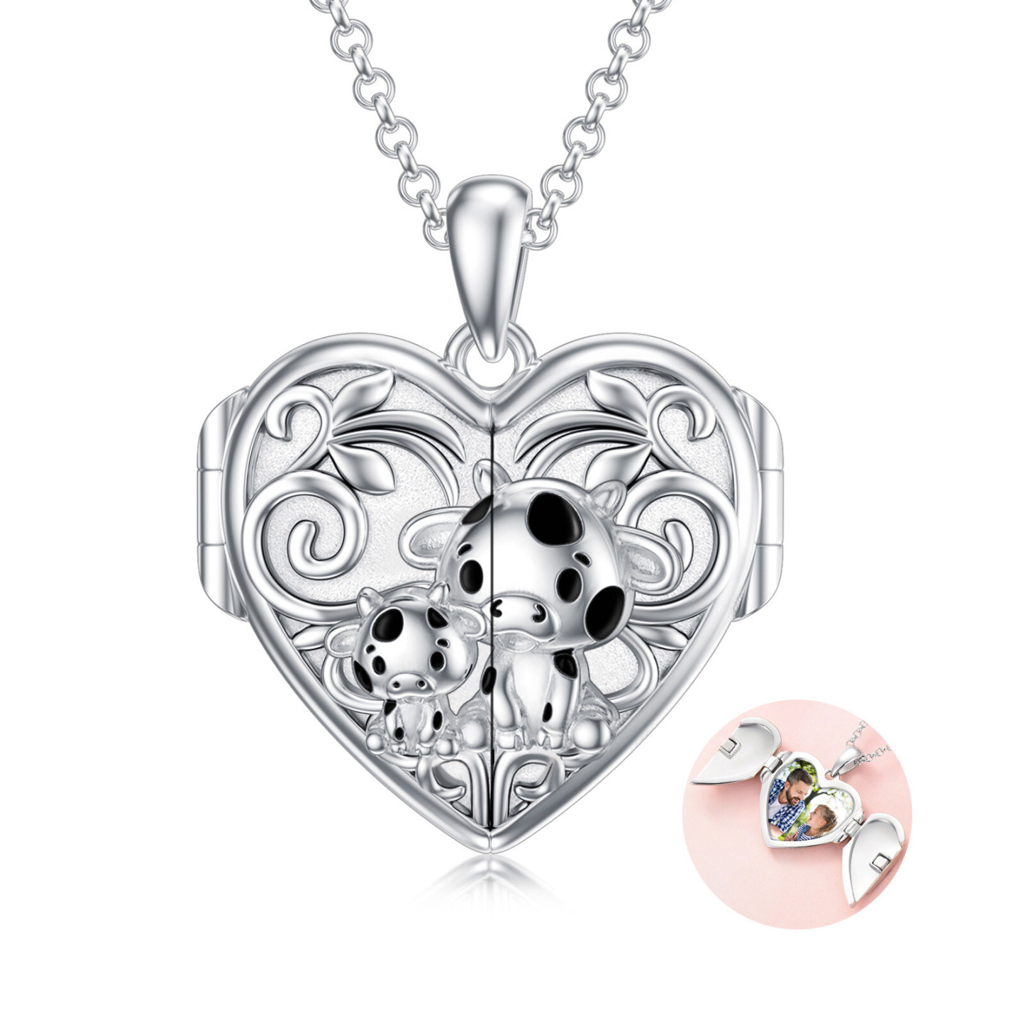 Cow Personalized Photo Locket Necklace in Sterling Silver-YAFEINI Personalized Jewelry