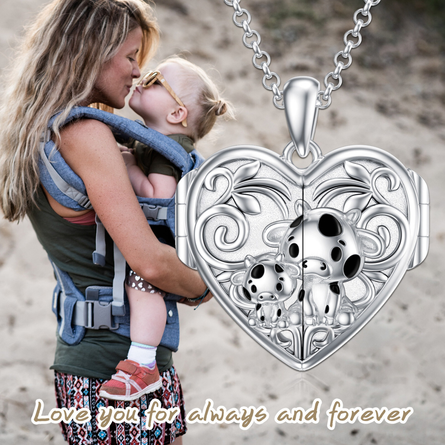 Cow Personalized Photo Locket Necklace in Sterling Silver-YAFEINI Personalized Jewelry