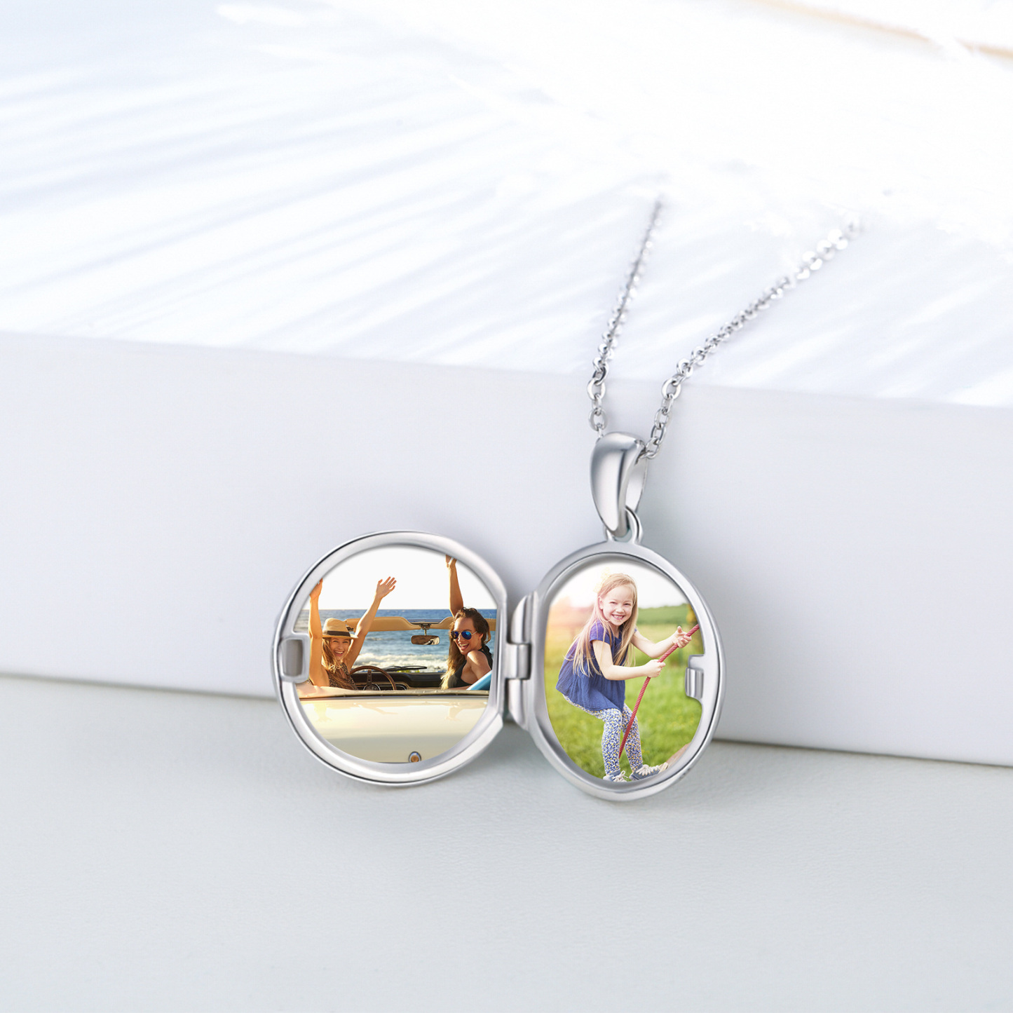 Panda Bamboo Round Pendant Personalized Photo Locket Necklace in Sterling Silver-YAFEINI Personalized Jewelry