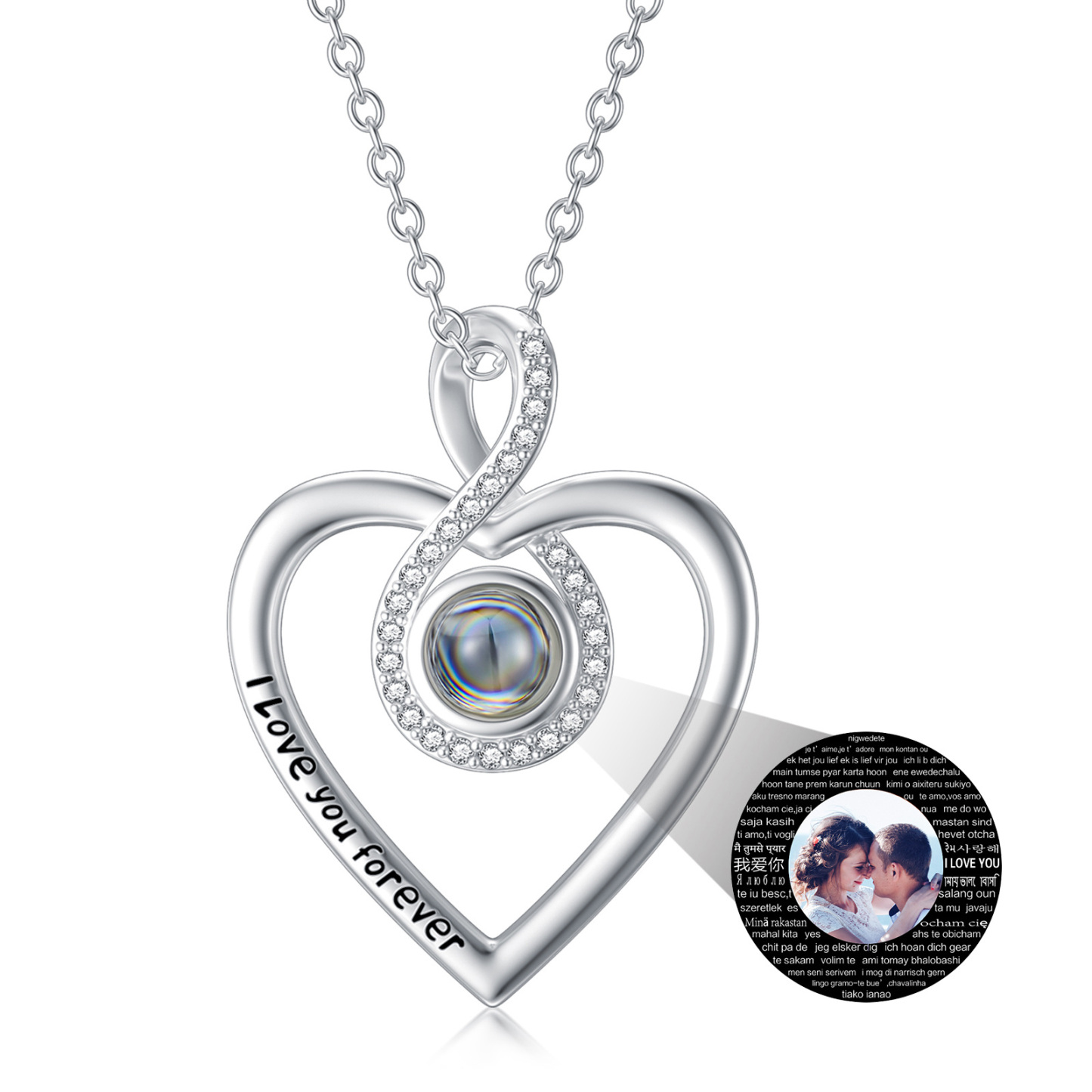 Personalized Heart Projection Stone Custom Photo Infinity Symbol Pendant Necklace in Sterling Silver-YAFEINI Personalized Jewelry