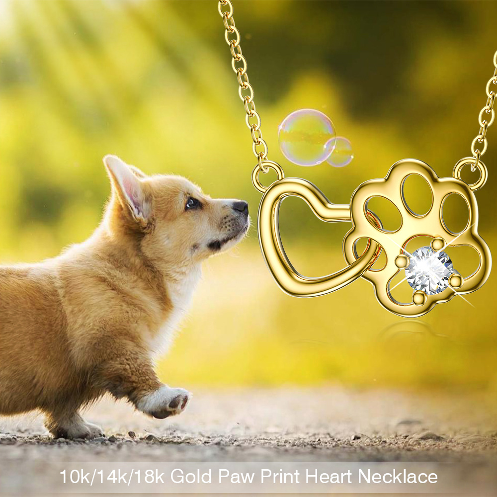 Cubic Zirconia Paw Pendant Birthstone Necklace in Gold Vermeil-YAFEINI Personalized Jewelry