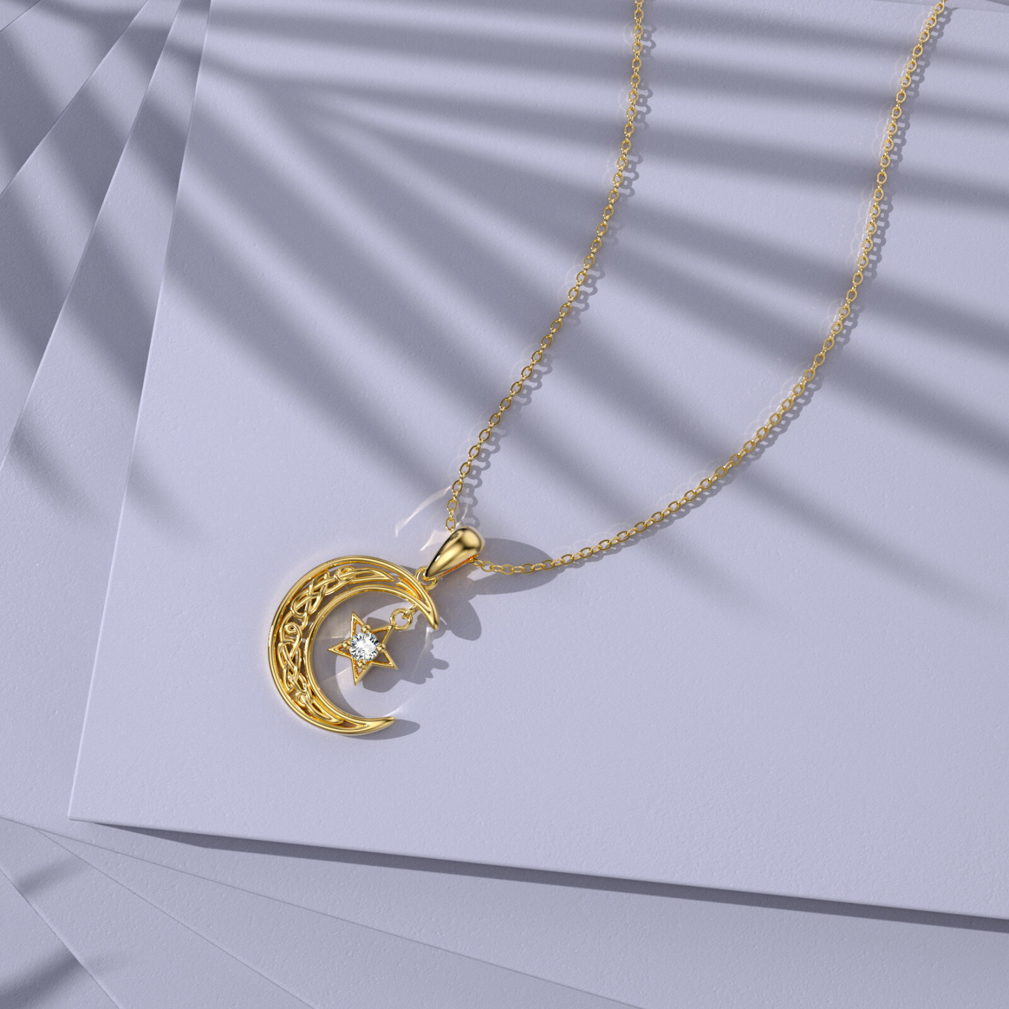 Round Crystal Moon Pendant Birthstone Necklace in Gold Vermeil-YAFEINI Personalized Jewelry