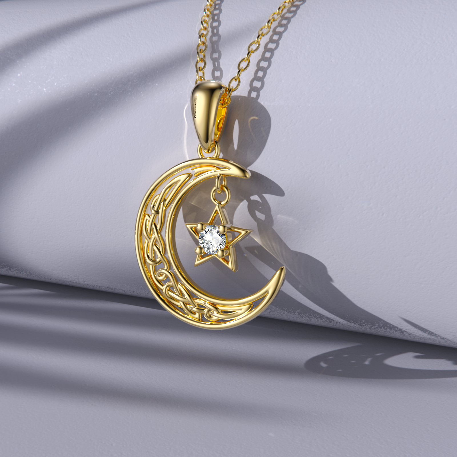 Round Crystal Moon Pendant Birthstone Necklace in Gold Vermeil-YAFEINI Personalized Jewelry