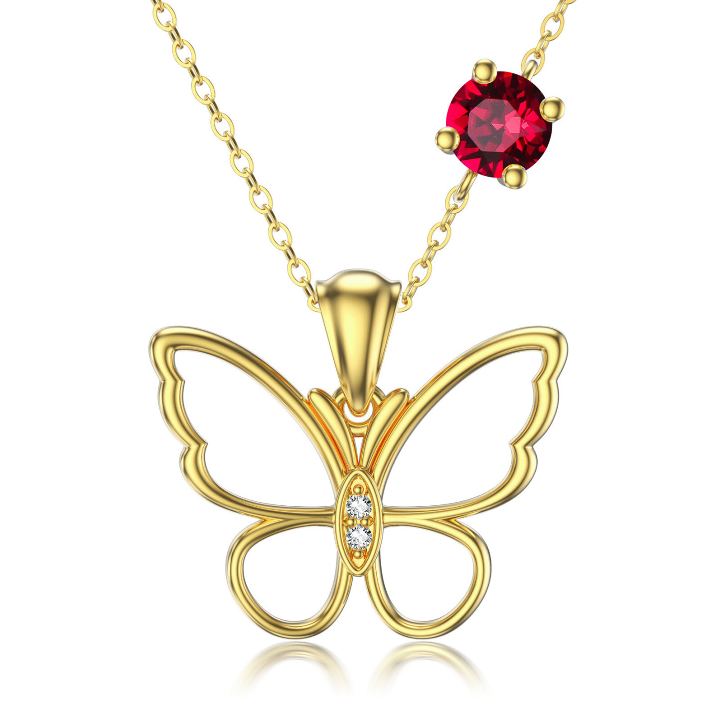 Heart Shaped Cubic Zirconia Birthstone Butterfly Necklace in 14K Solid Gold-YAFEINI Personalized Jewelry