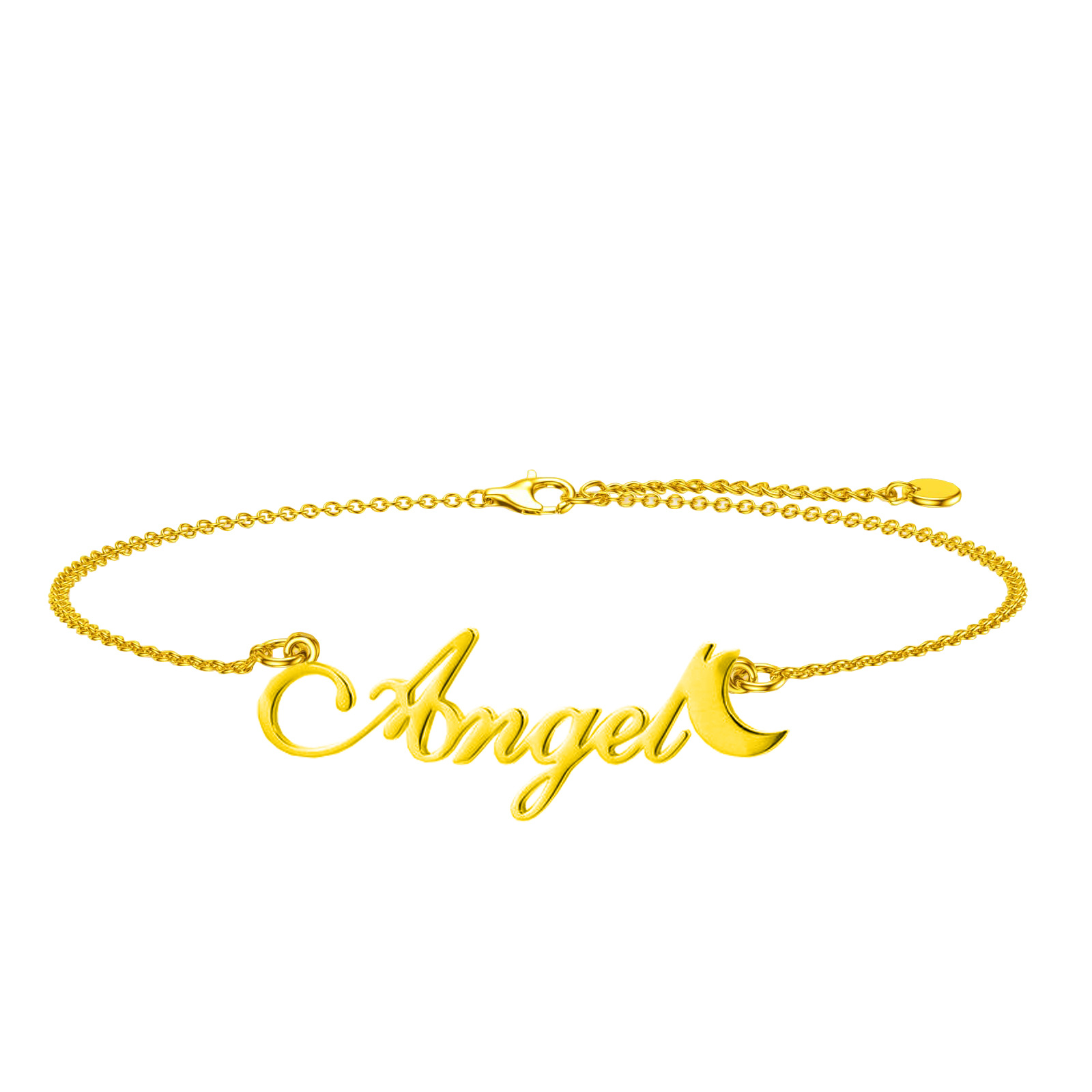 Personalized Moon Name Bracelet in 14K Solid Gold-YAFEINI Personalized Jewelry