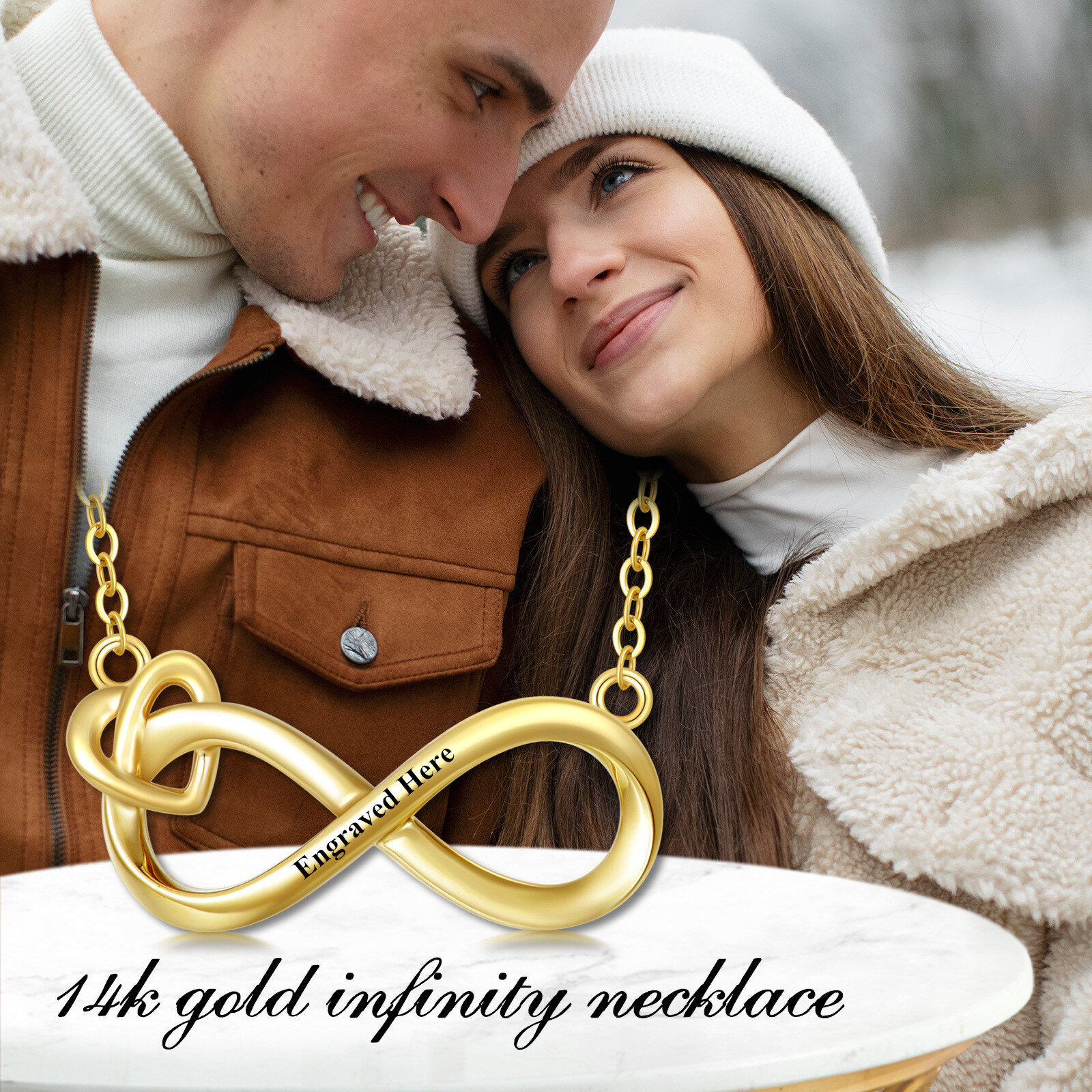 Infinite Charm Personalized Pendant Necklace with Engraving in 14K Solid Gold-YAFEINI Personalized Jewelry