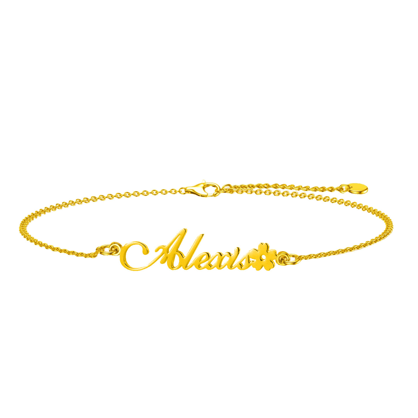 Personalized Flower Name Bracelet in 14K Solid Gold-YAFEINI Personalized Jewelry