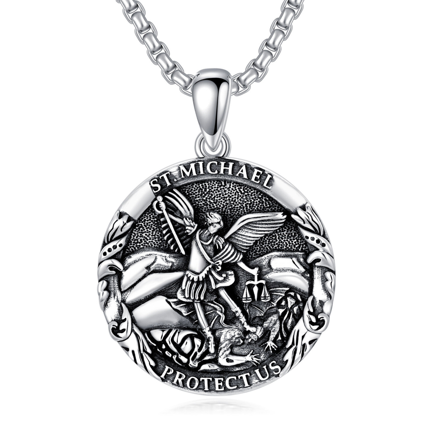 Guardian Strength Saint Michael Engraved Necklace in Sterling Silver-YAFEINI Personalized Jewelry