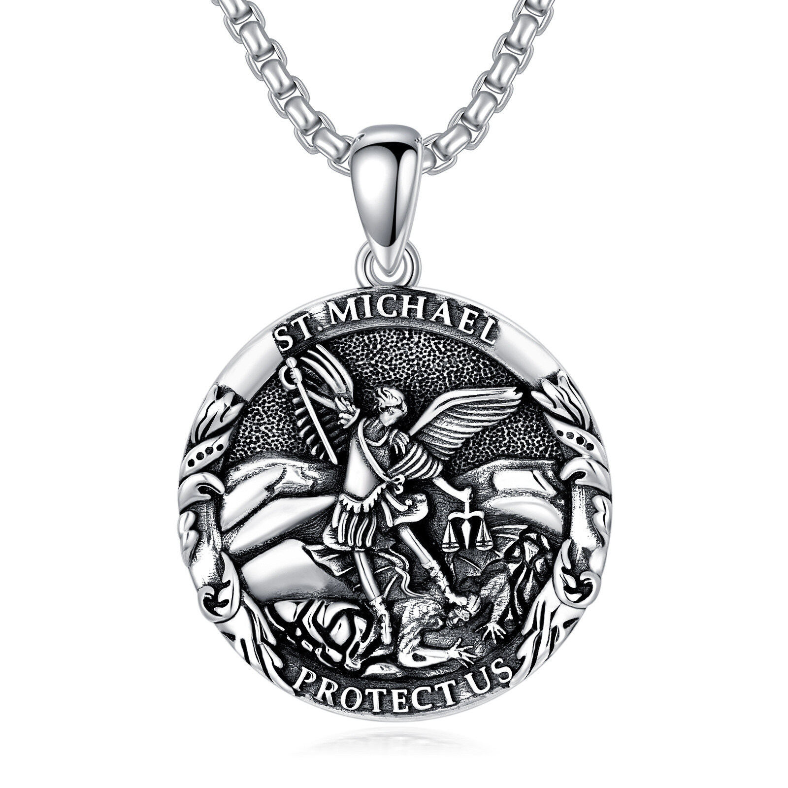 Guardian Strength Saint Michael Engraved Necklace in Sterling Silver-YAFEINI Personalized Jewelry