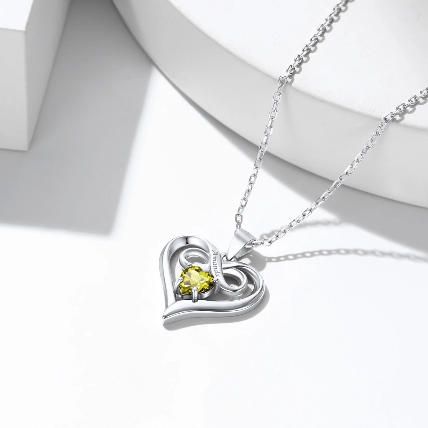 Personalized Birthstone Heart Pendant Necklace in Sterling Silver-YAFEINI Personalized Jewelry
