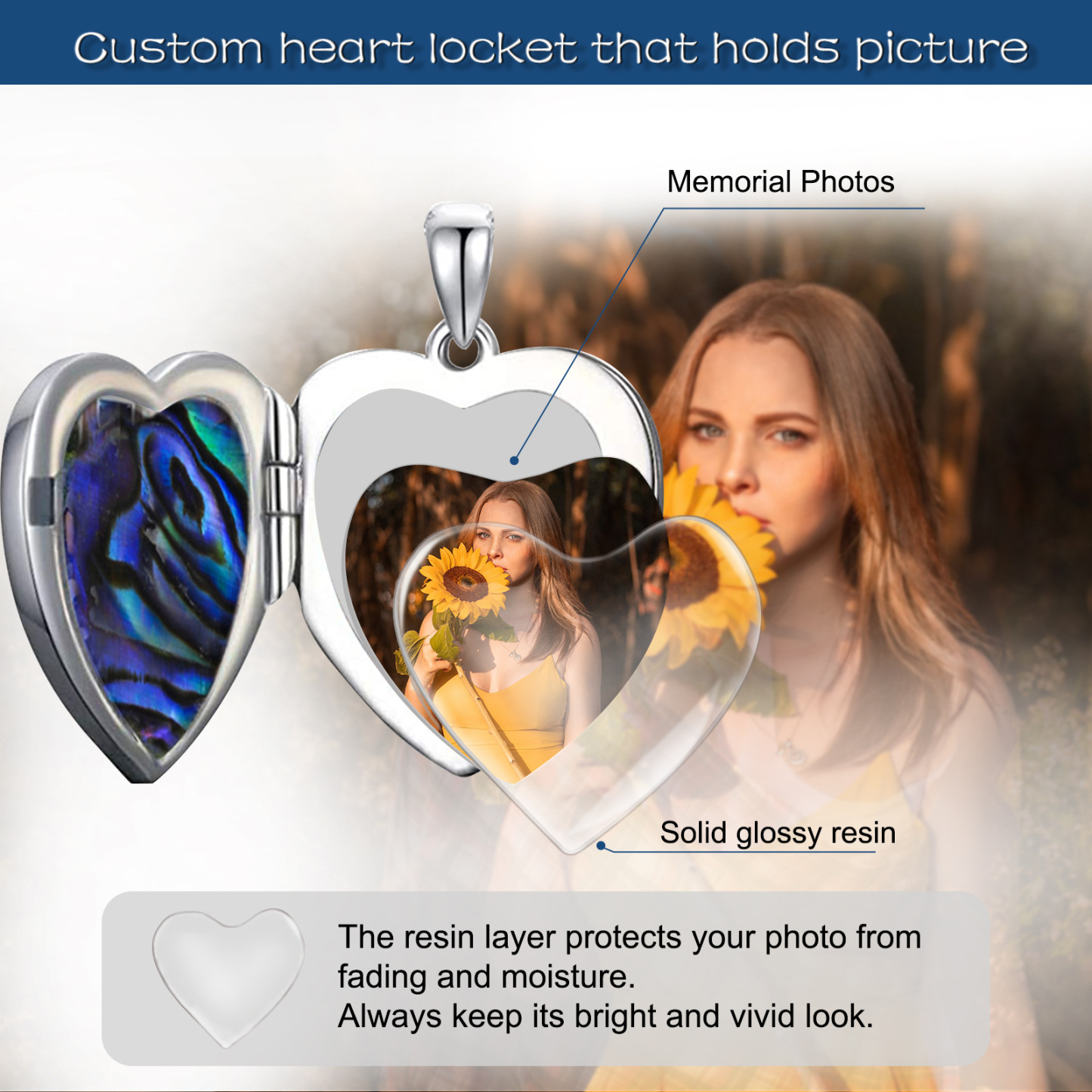 Personalized Heart Abalone Shellfish Tree of Life Custom Photo Locket Necklace in Sterling Silver-YAFEINI Personalized Jewelry