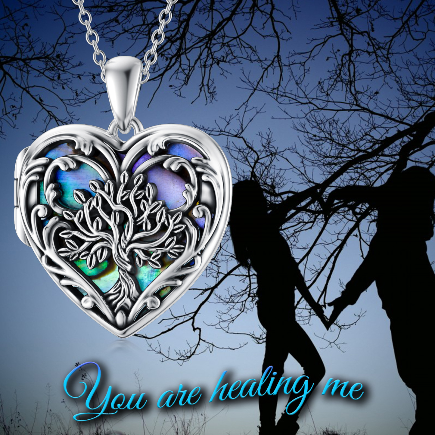Personalized Heart Abalone Shellfish Tree of Life Custom Photo Locket Necklace in Sterling Silver-YAFEINI Personalized Jewelry