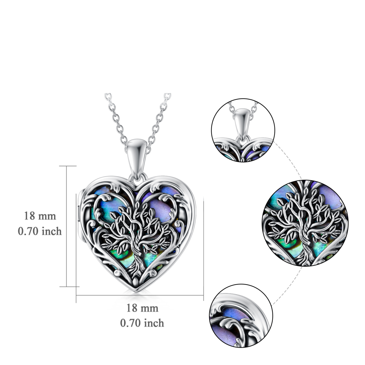 Personalized Heart Abalone Shellfish Tree of Life Custom Photo Locket Necklace in Sterling Silver-YAFEINI Personalized Jewelry