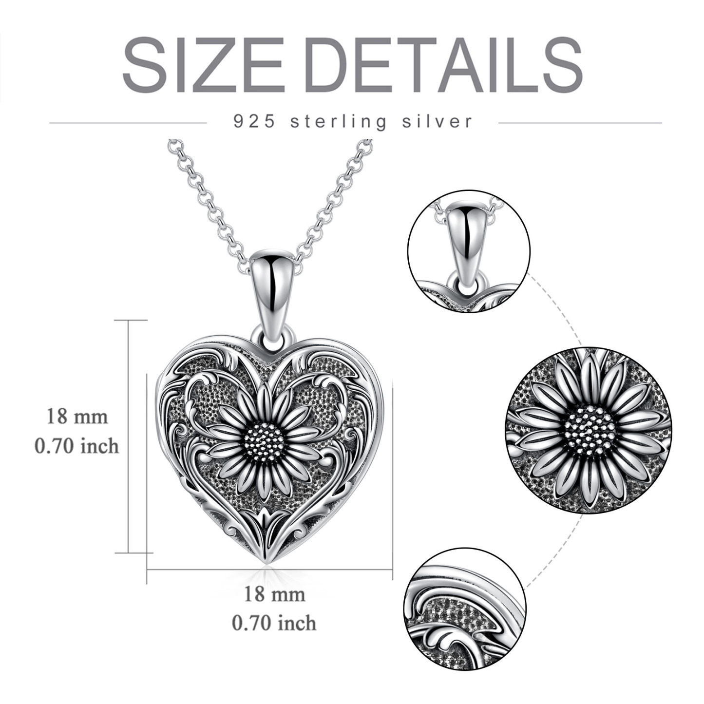 Sunflower Heart Personalized Photo Locket Necklace in Sterling Silver-YAFEINI Personalized Jewelry
