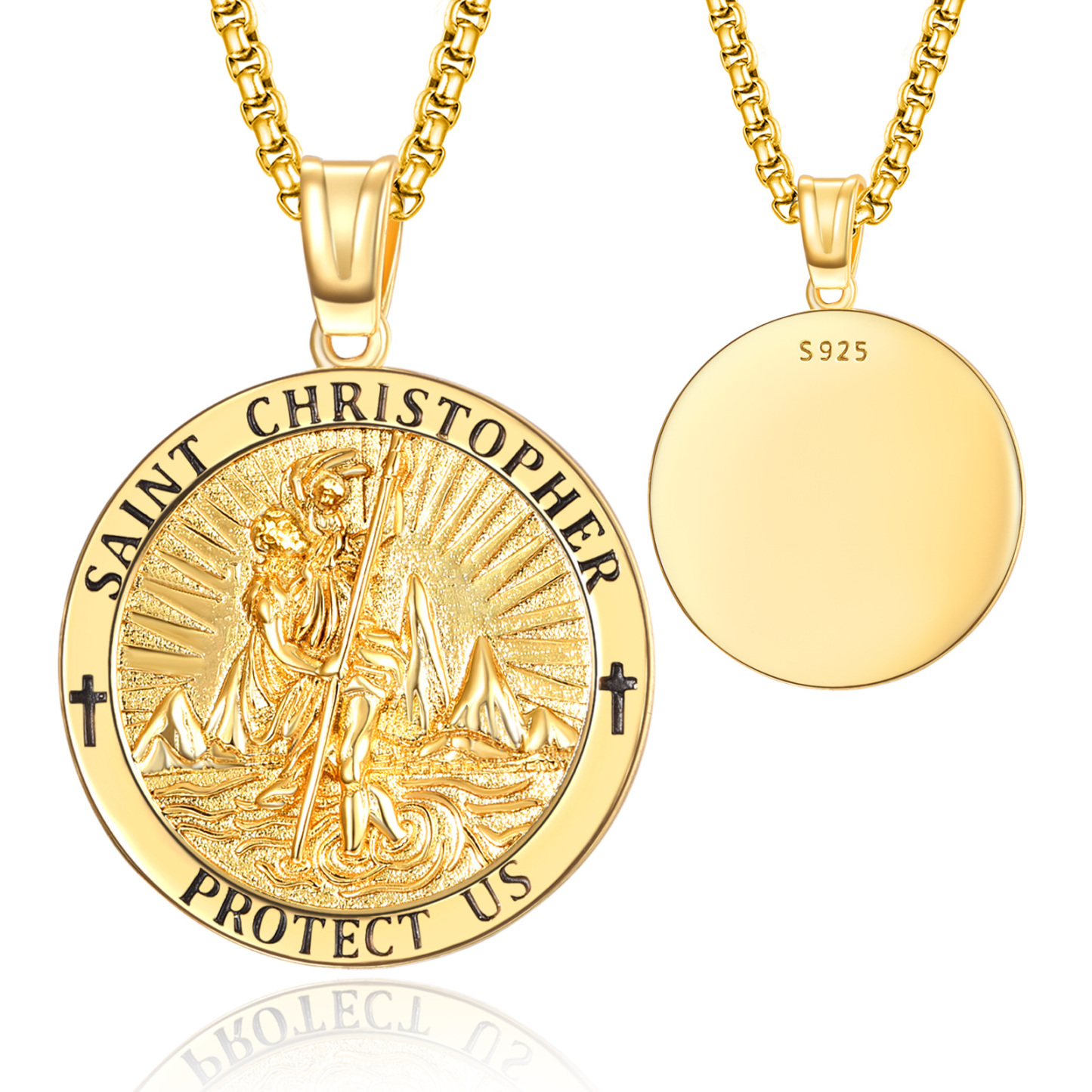 Vintage Charm Saint Christopher Necklace in 14K Solid Gold-YAFEINI Personalized Jewelry