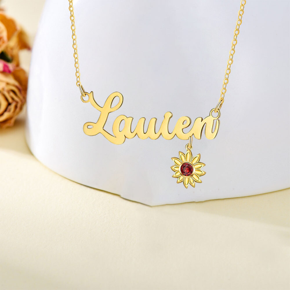 Dazzling Sunflower Birthstone Necklace in Gold Vermeil-YAFEINI Personalized Jewelry