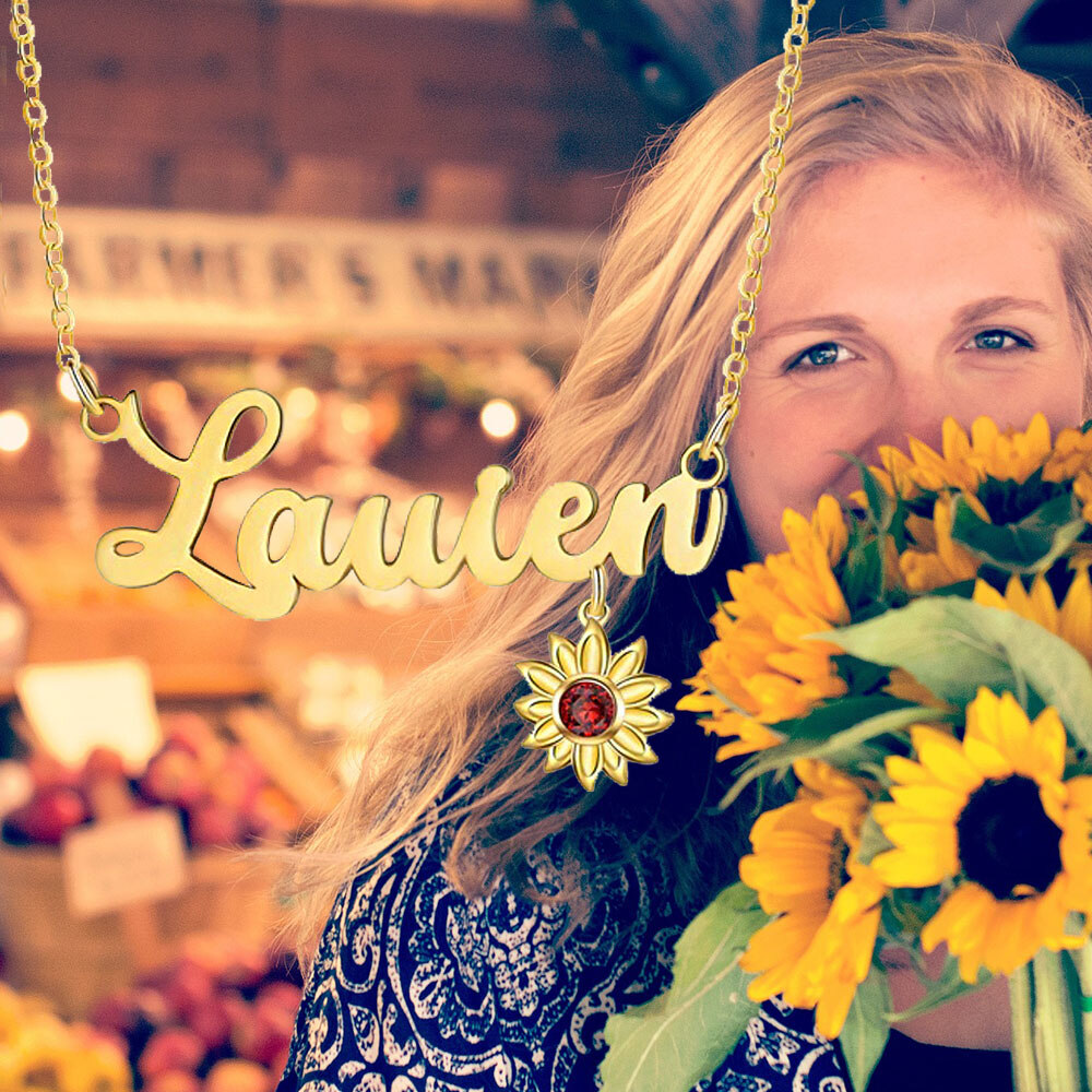 Dazzling Sunflower Birthstone Necklace in Gold Vermeil-YAFEINI Personalized Jewelry