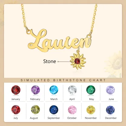 Dazzling Sunflower Birthstone Necklace in Gold Vermeil-YAFEINI Personalized Jewelry