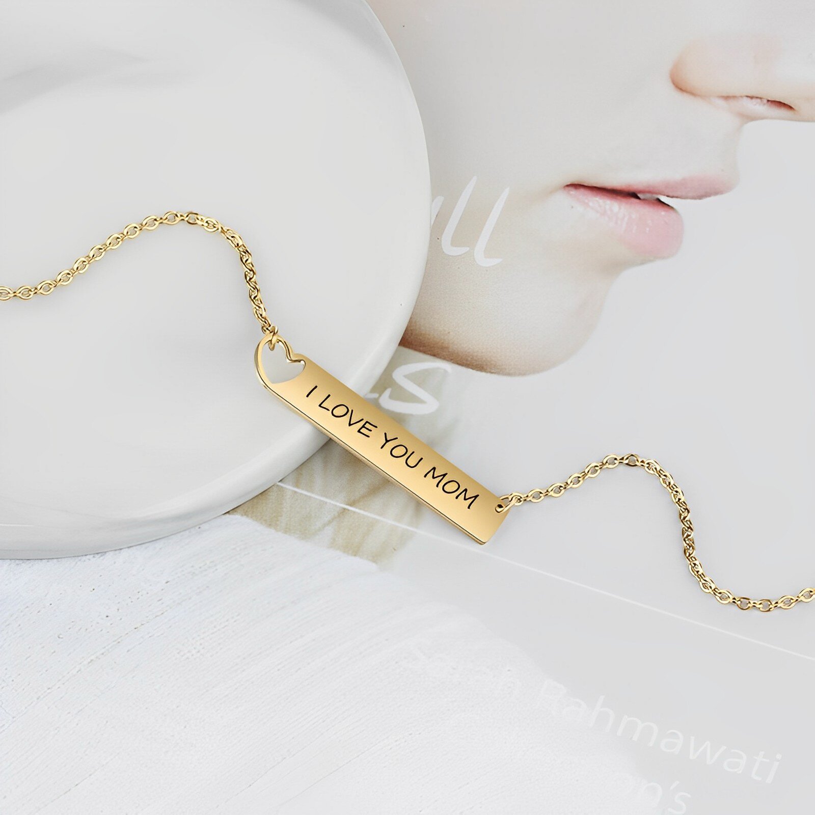 Infinite Elegance Bar Necklace with Engraving in 14K Solid Gold-YAFEINI Personalized Jewelry