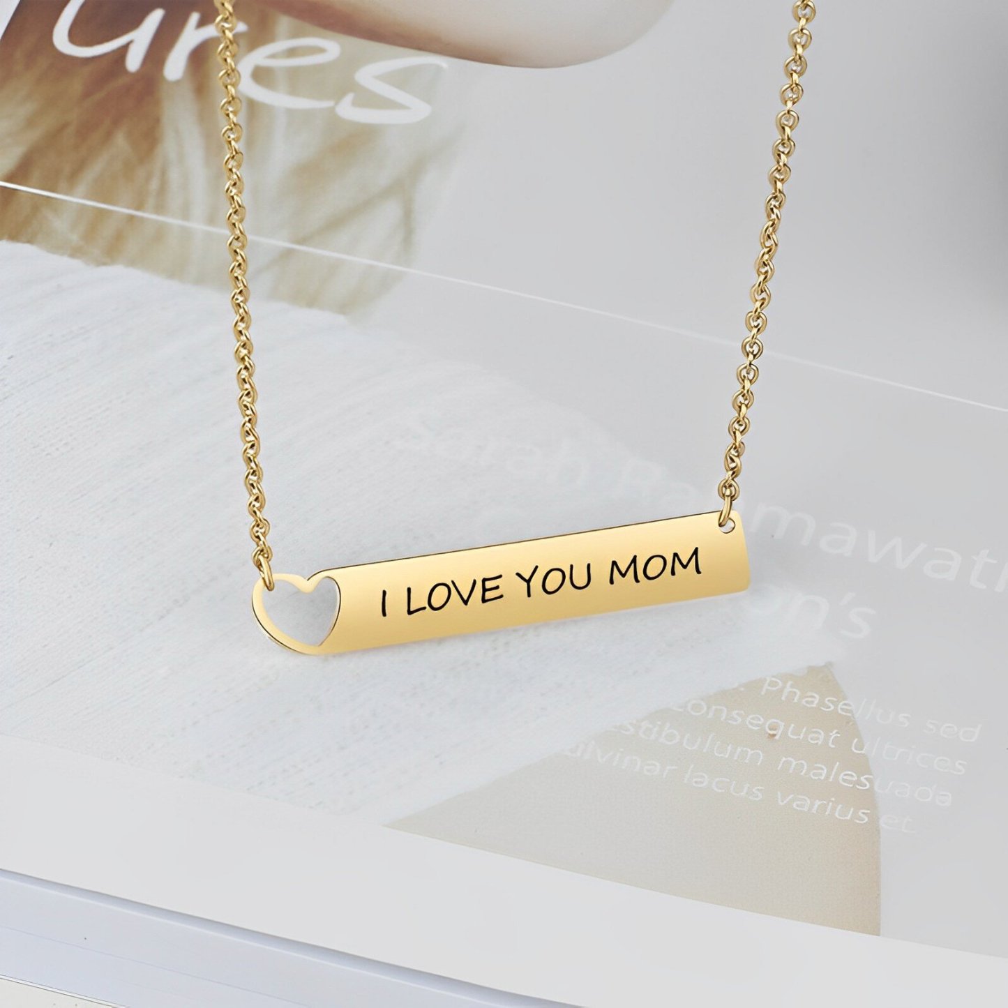Infinite Elegance Bar Necklace with Engraving in Gold Vermeil-YAFEINI Personalized Jewelry
