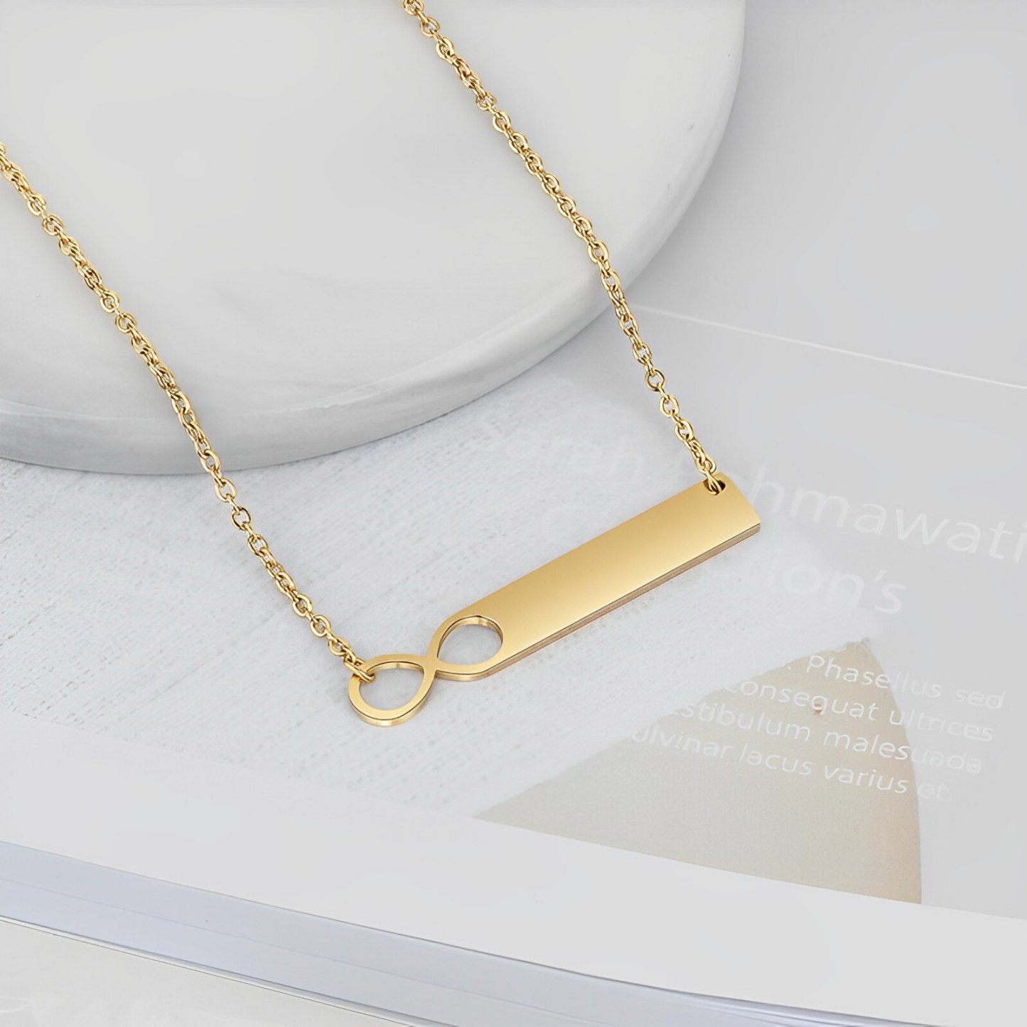 Endless Connection Bar Necklace with Engraving in 14K Solid Gold-YAFEINI Personalized Jewelry