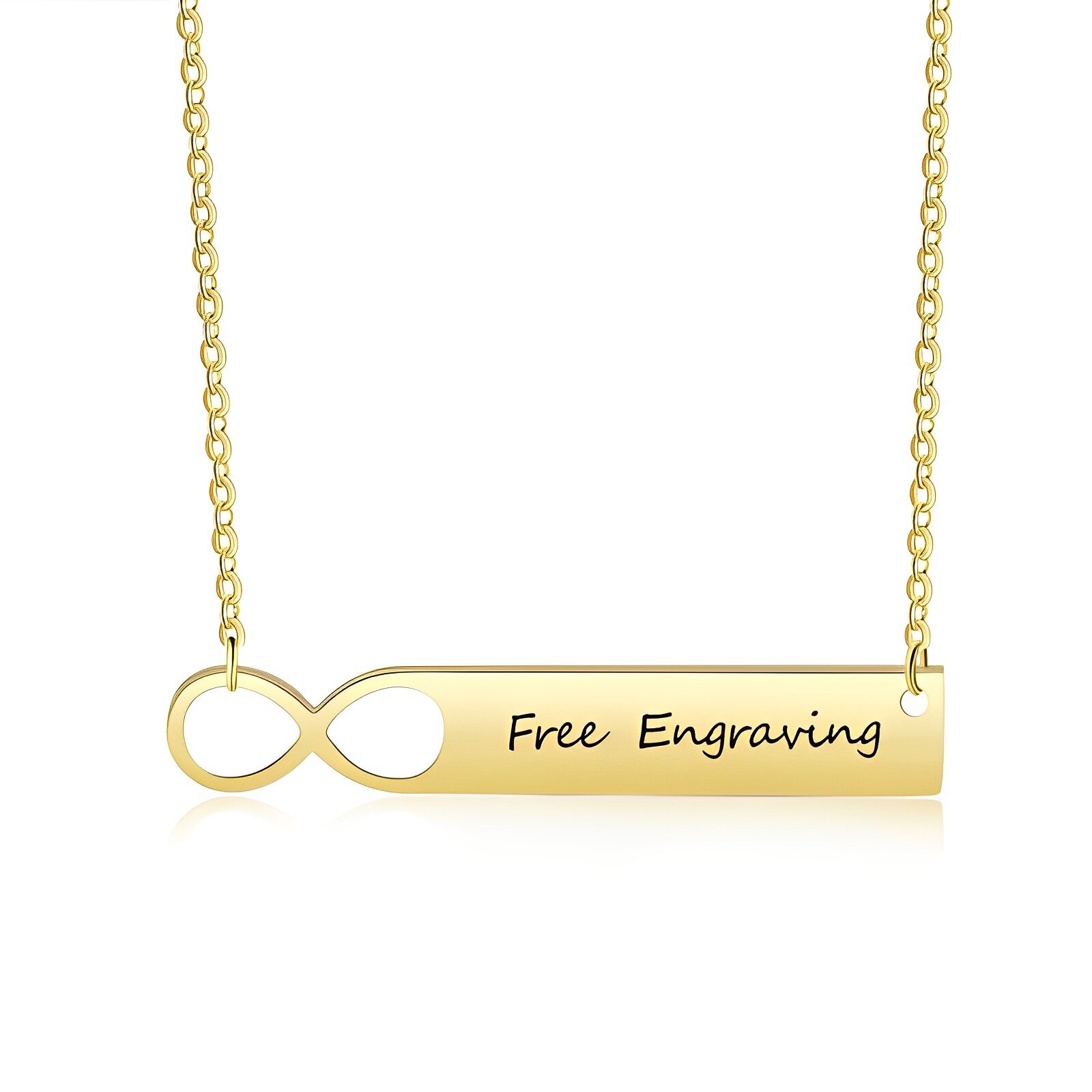 Endless Connection Bar Necklace with Engraving in 14K Solid Gold-YAFEINI Personalized Jewelry