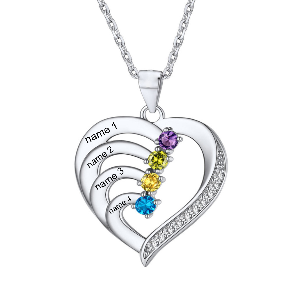 Heart Birthstone Engraving Necklace for Best Friends in Sterling Silver-YAFEINI Personalized Jewelry